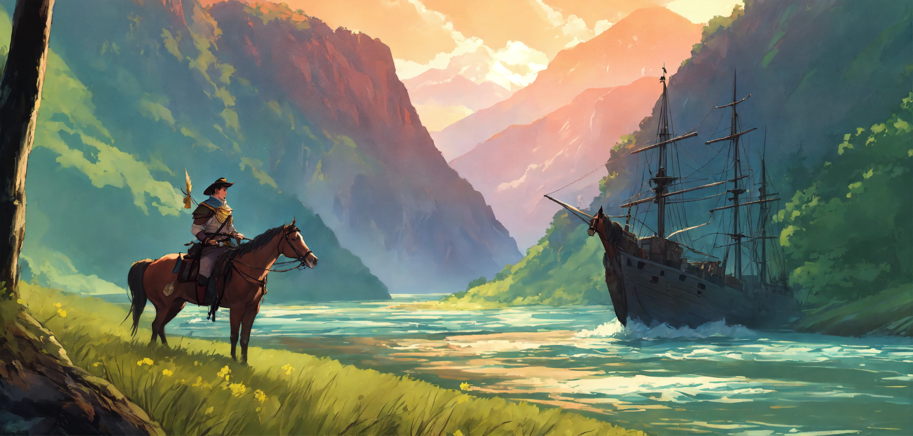 Lexica - Fantasy setting, ranger on horseback looking over a large ...