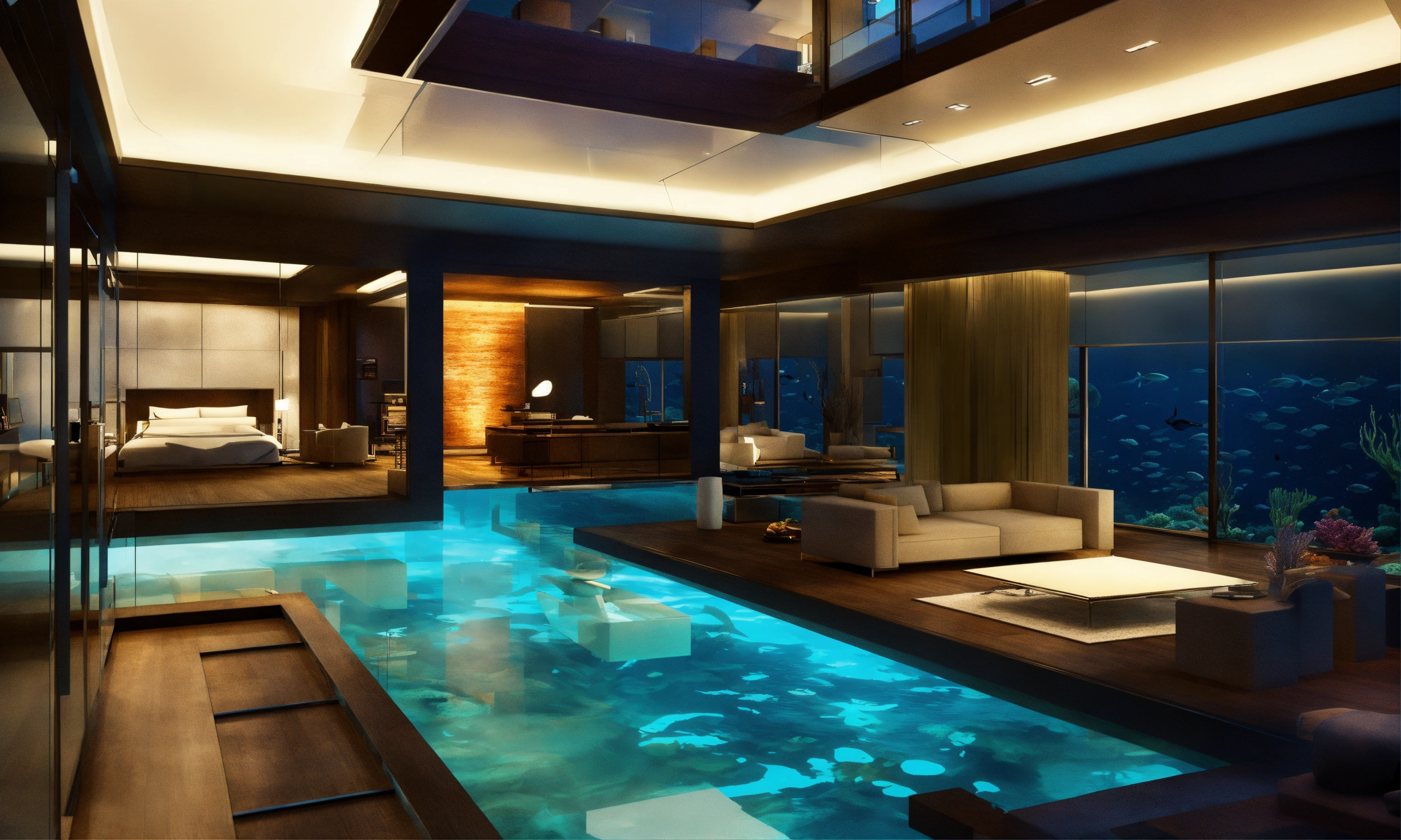 Lexica - Concept art of interior design underwater, dark modern ...