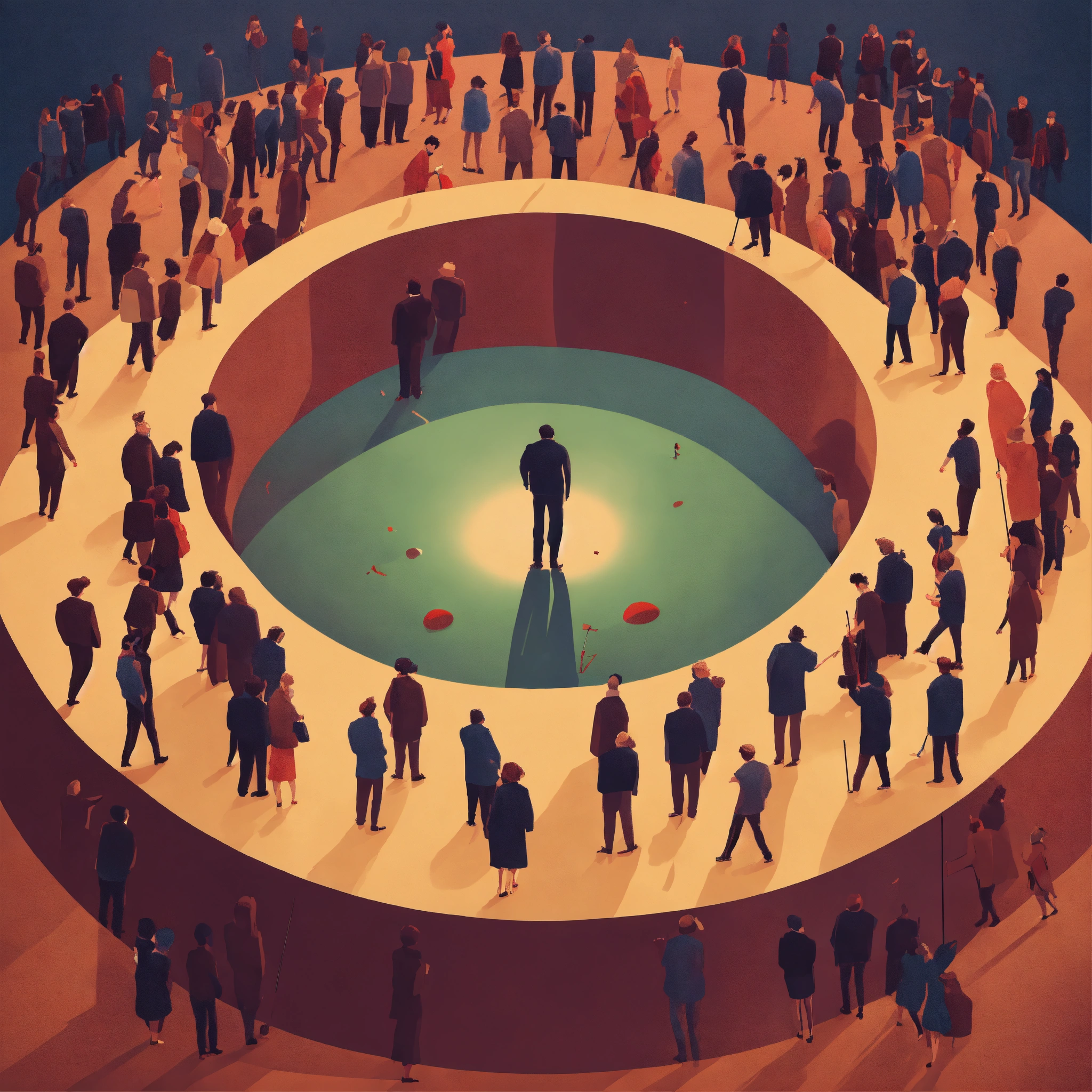 Lexica - A lone person getting surrounded by an angry mob of people in ...