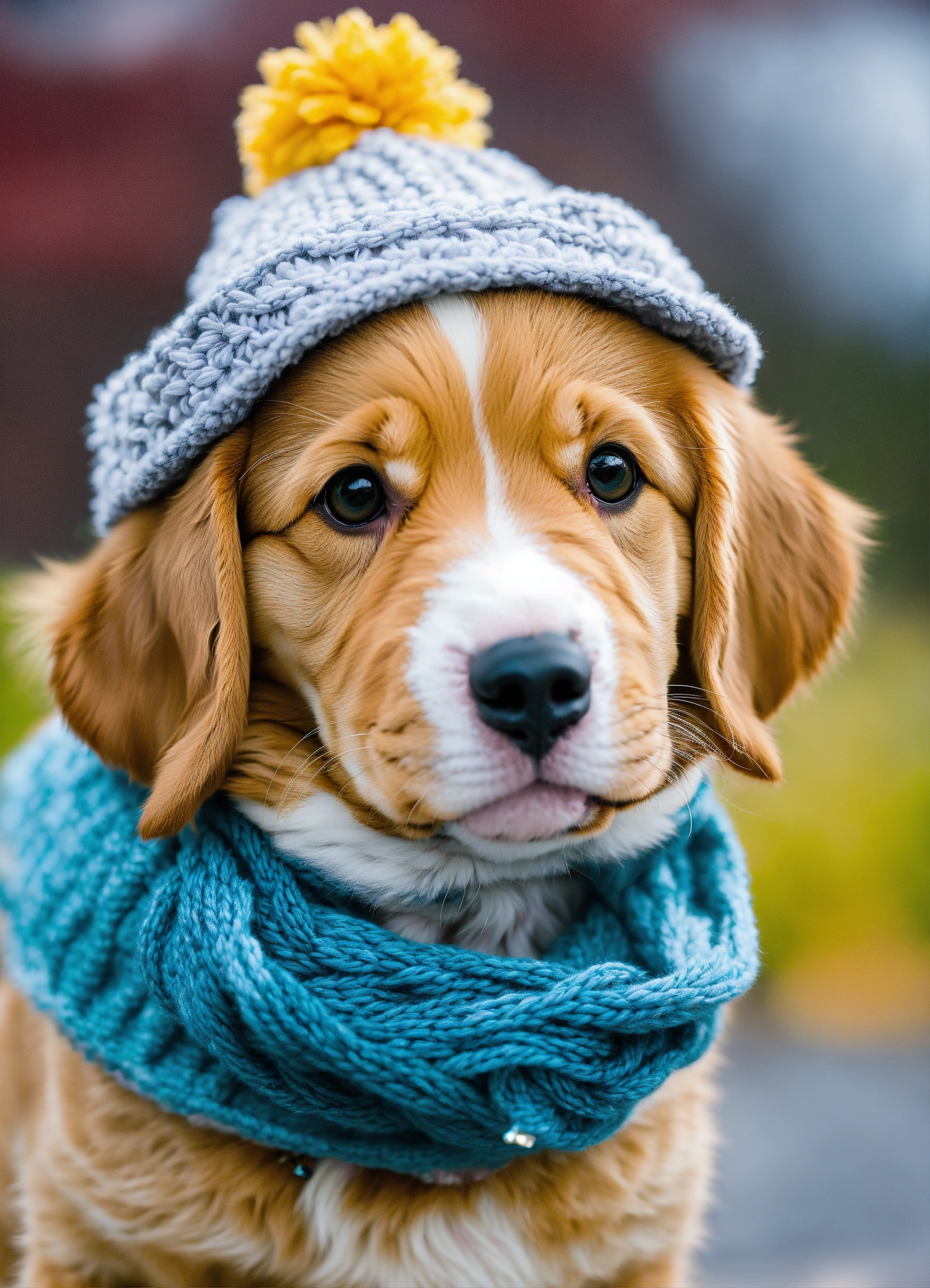 Lexica - A cute puppy wearing a winter hat and scarf