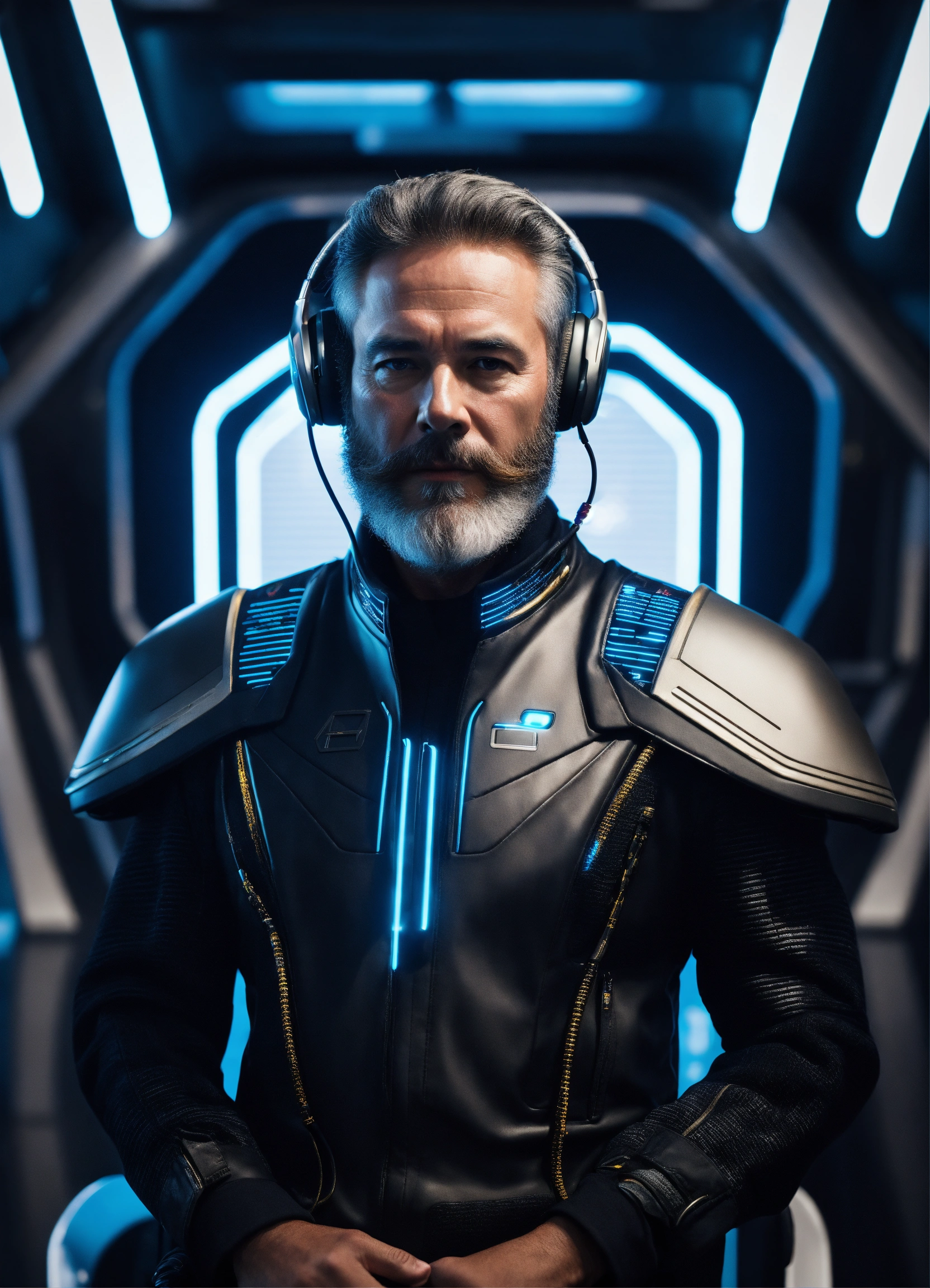 Lexica - 50 year old masculine star commander with trim beard is ...