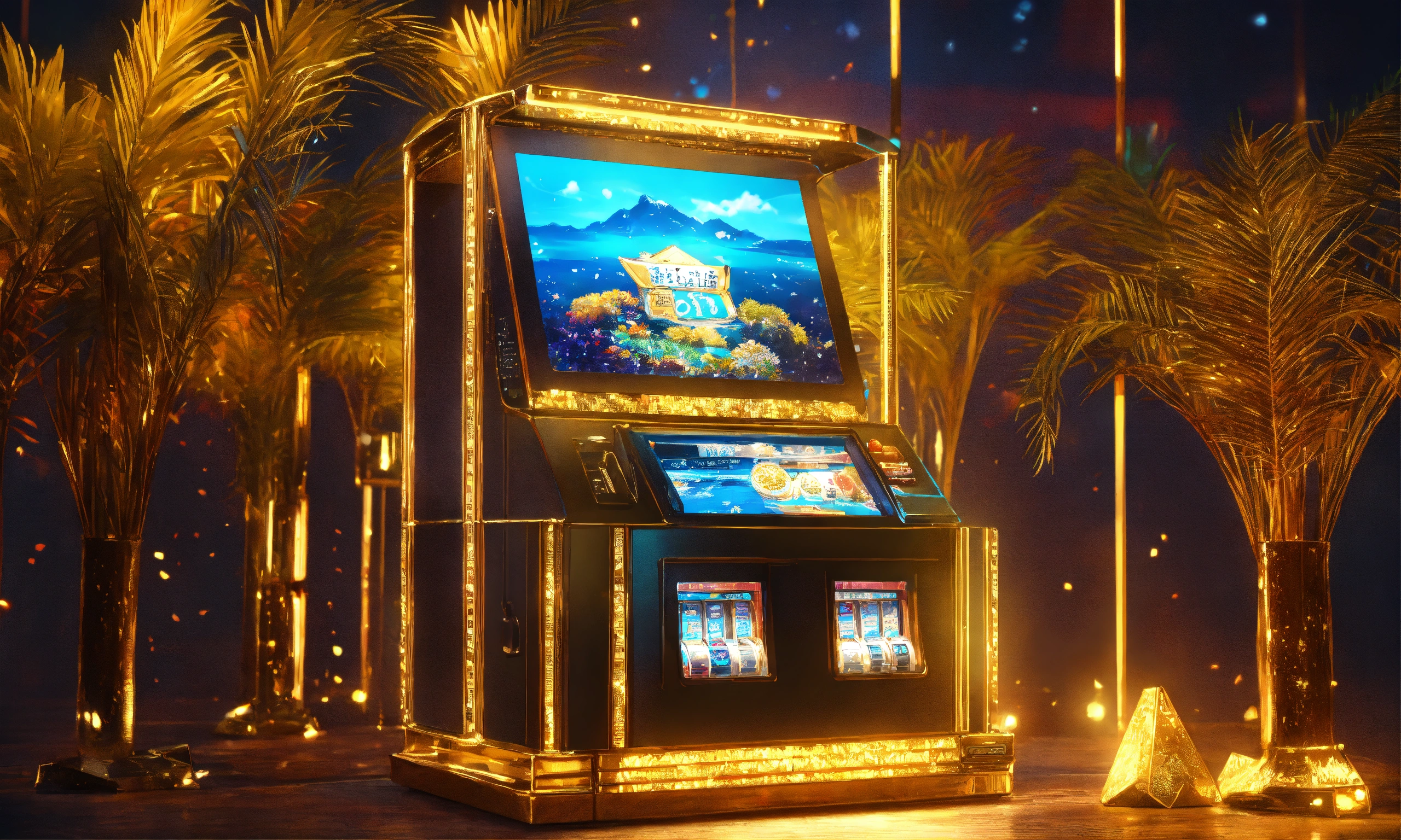 Lexica - Raffle Machine, Dashboard , with treasures on it gold crystals ...