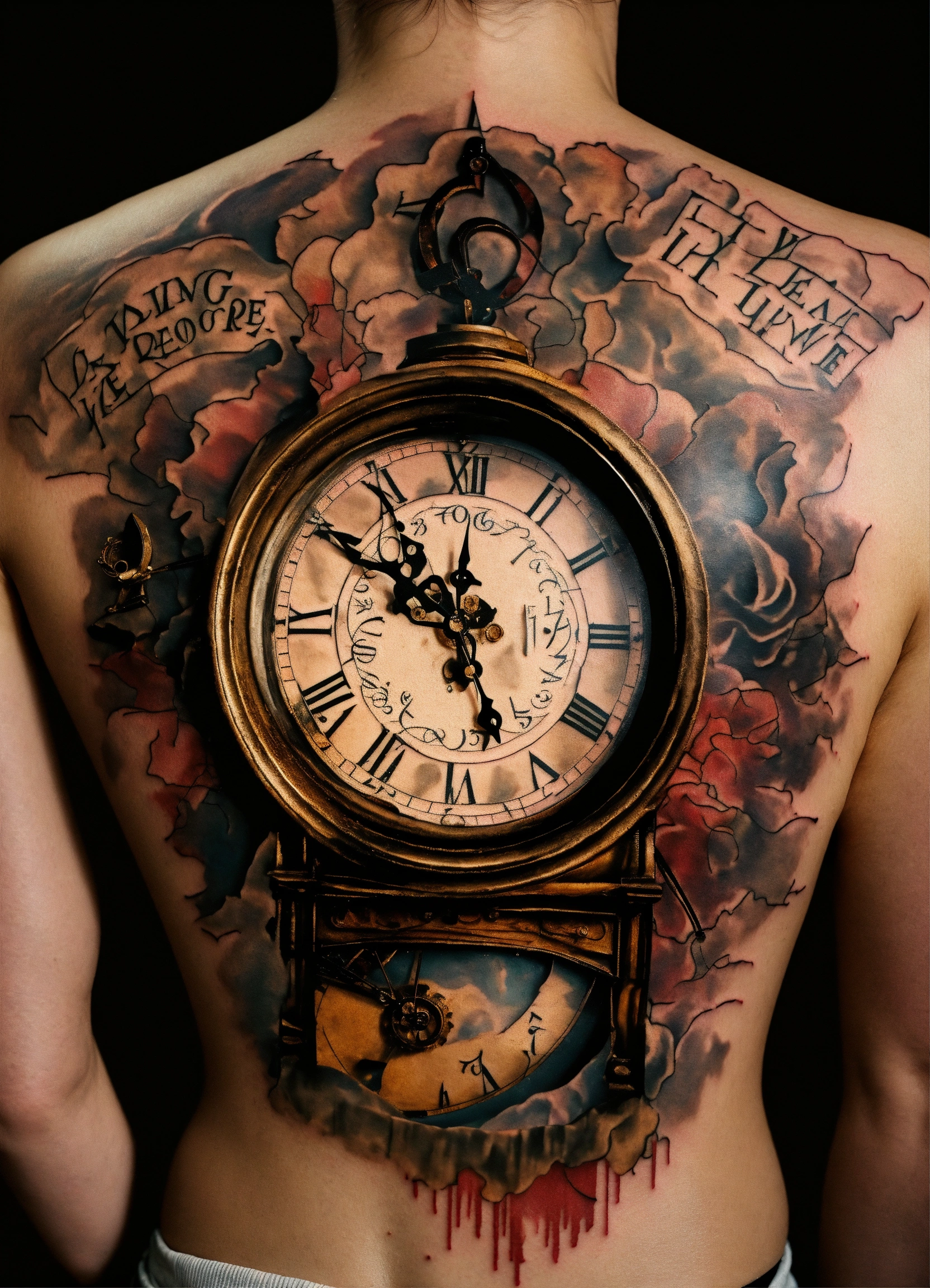 Lexica - Tattoo of a broken clock with the subtitle of a deep quote ...