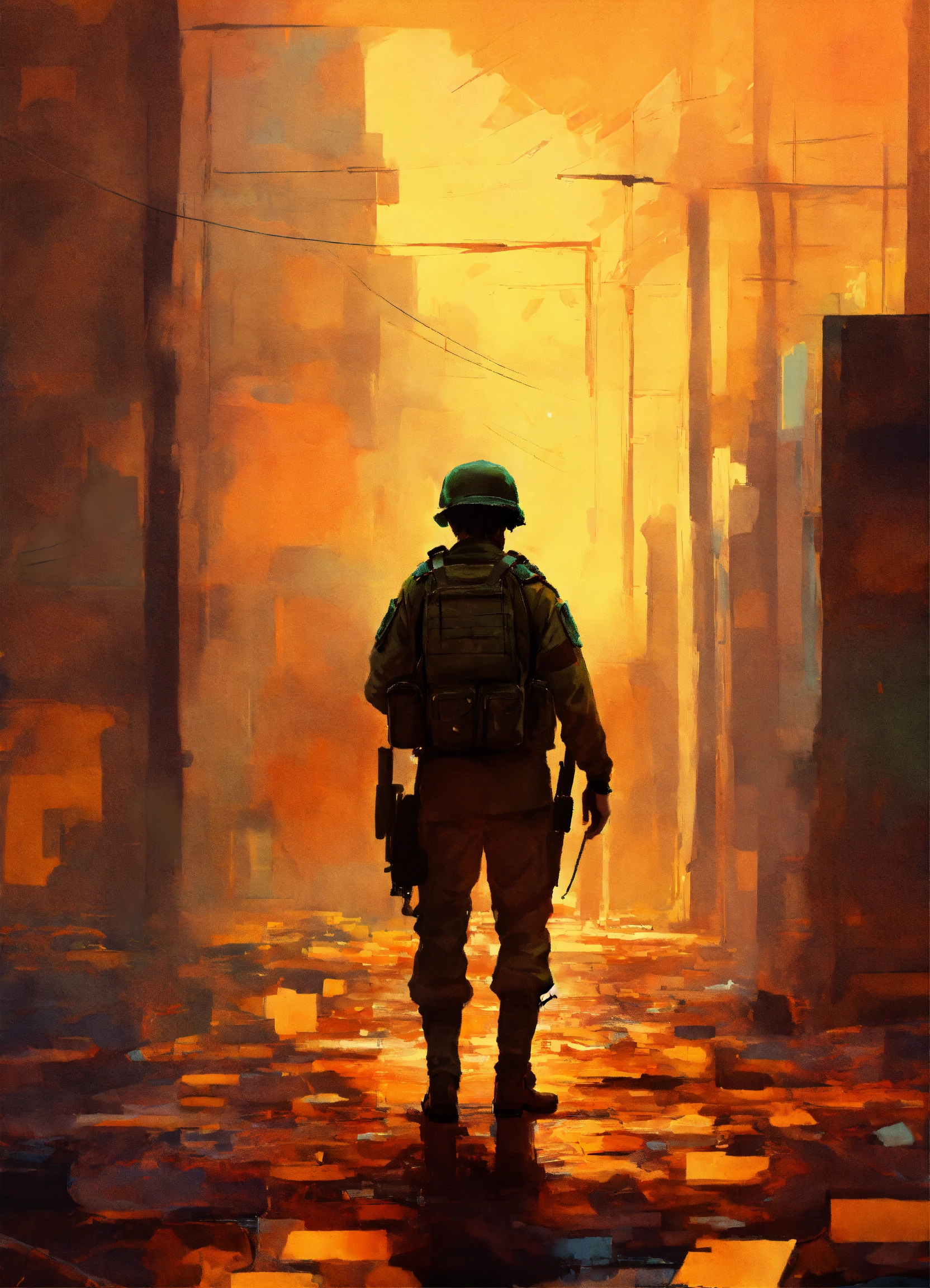 Lexica - Animated abstract art. Fading away soldier.