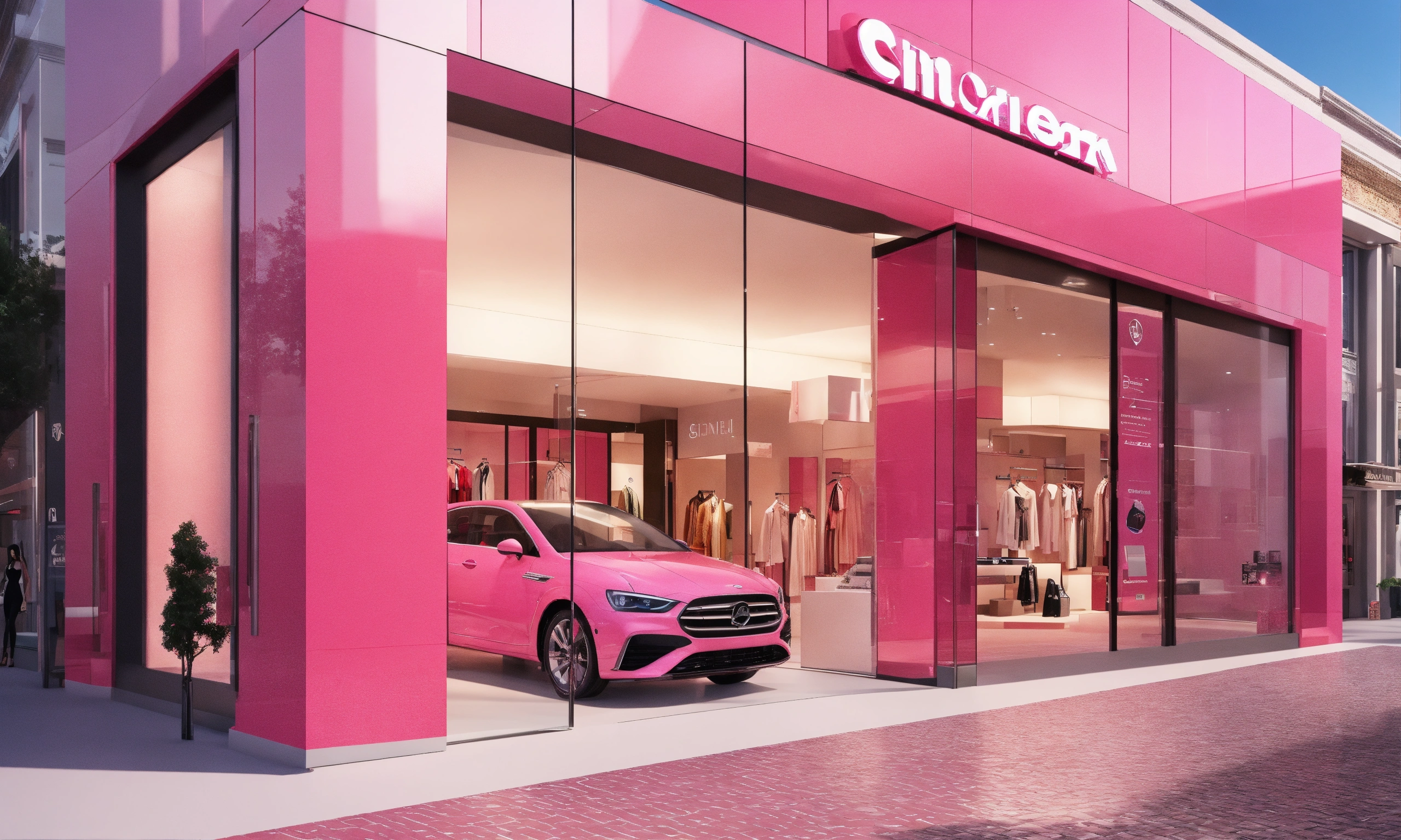 Lexica - Indoor, inside mall, small store, car rental store, pink car ...