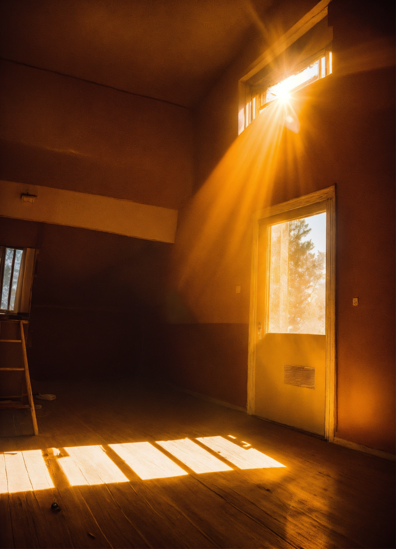 Lexica - Sun rays leak from top right in dark room from tiny hole in ...