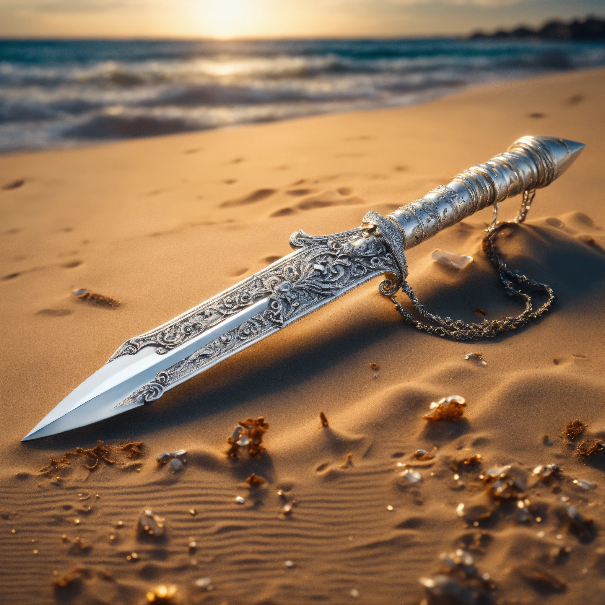 Lexica - 8k, picture of a narrow and delicate wavy dagger made of lunar ...