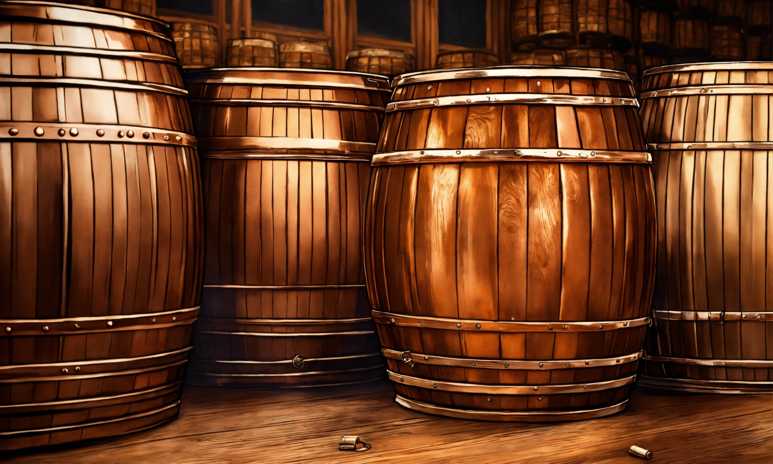 Lexica - Luxurious 1000 wood copper barrels surreal drawing illustrations