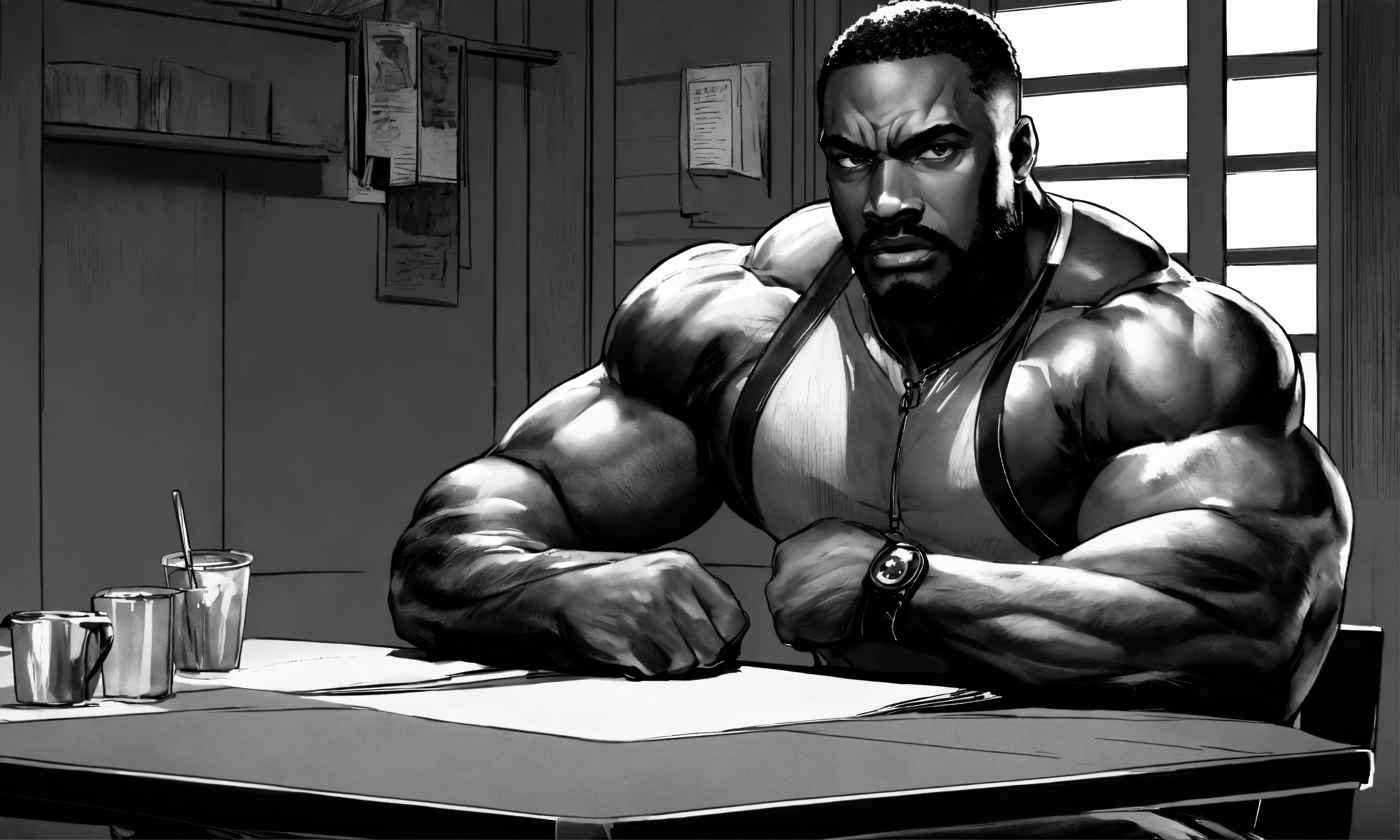 Lexica - A black and white illustration of evil black man with big ...
