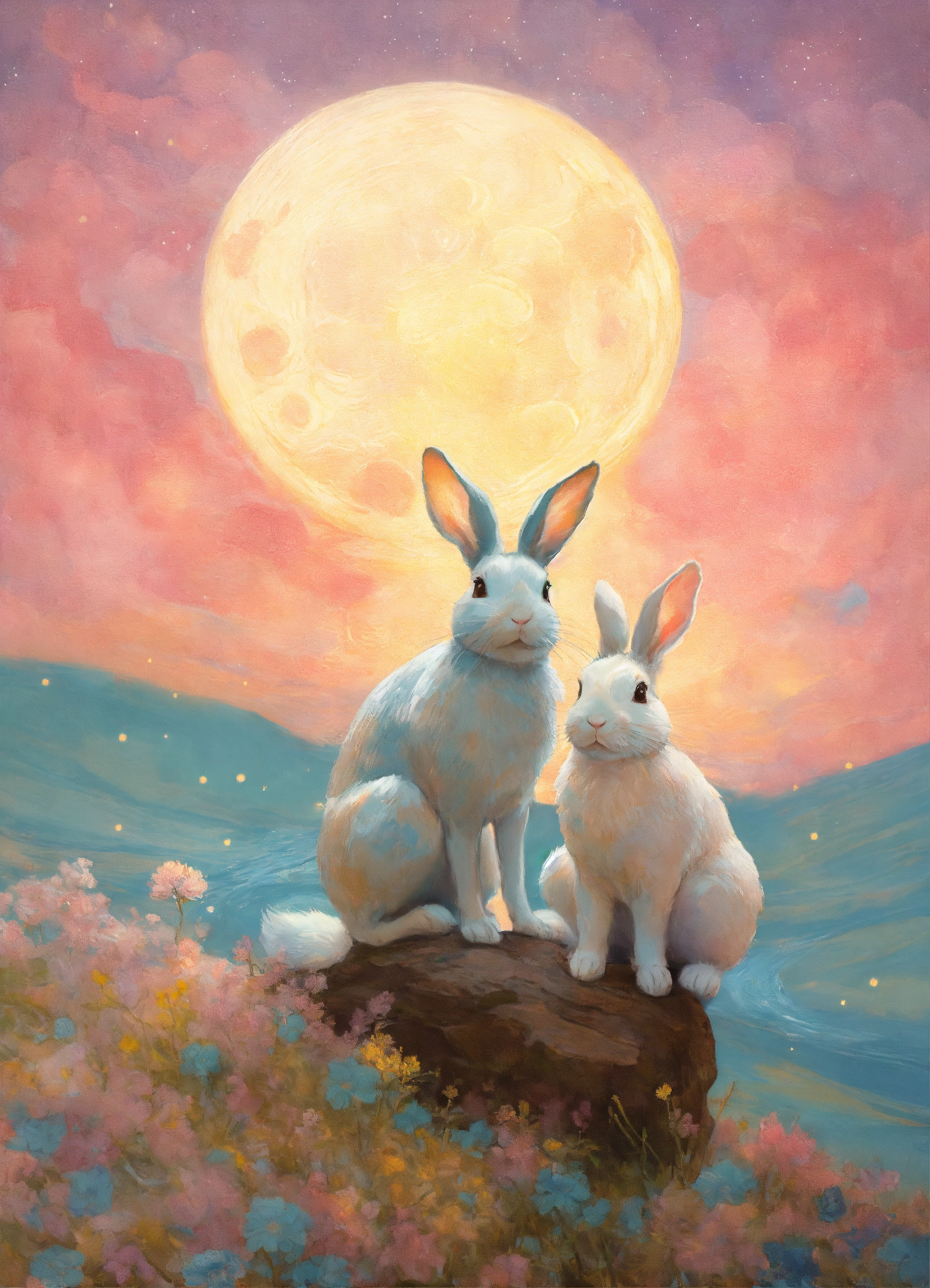 Lexica - I want you to create a romantic couple of 2 rabbits on the ...