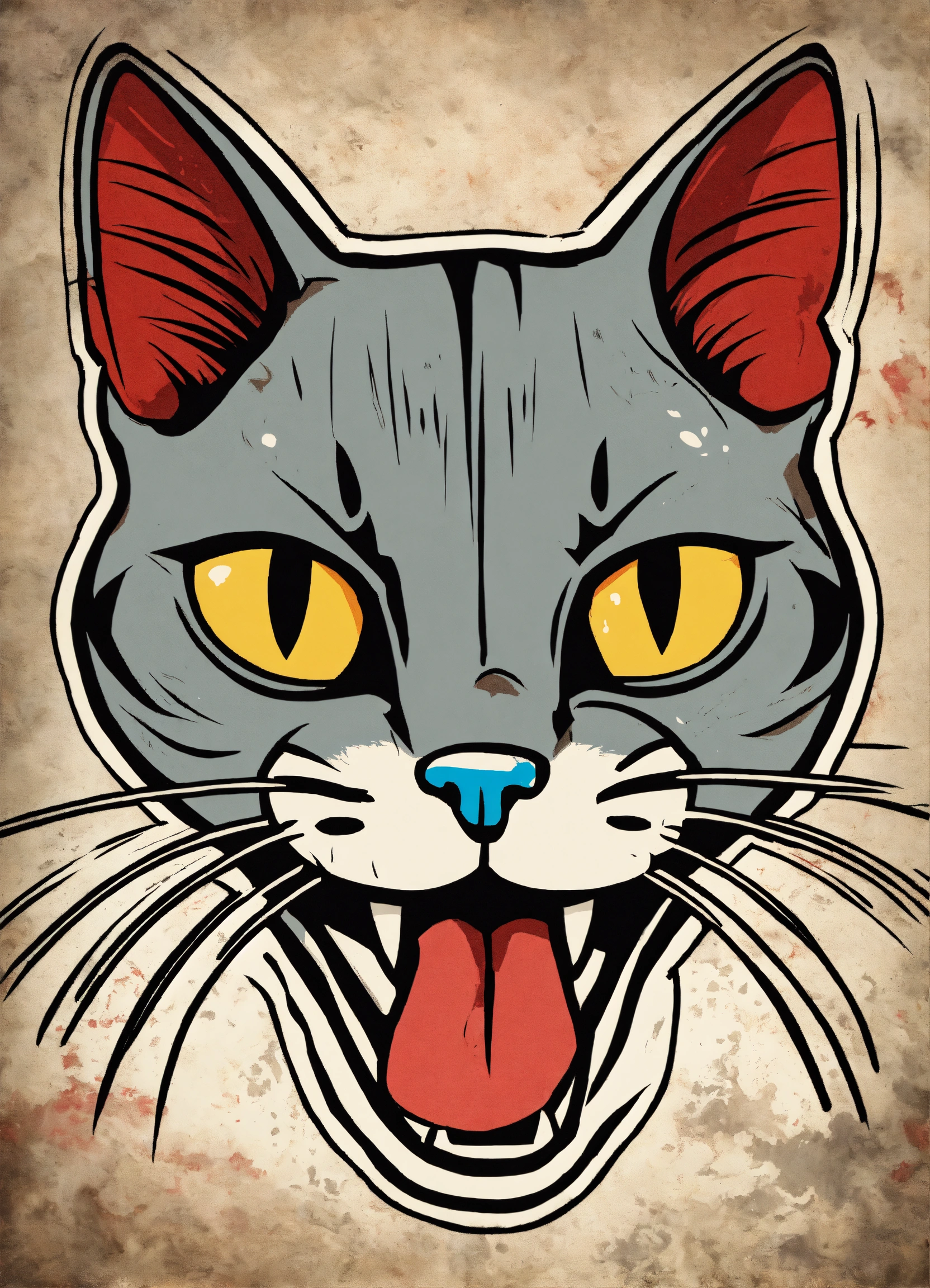 Lexica - A comic cat with its tongue out on paper, in the style of ...