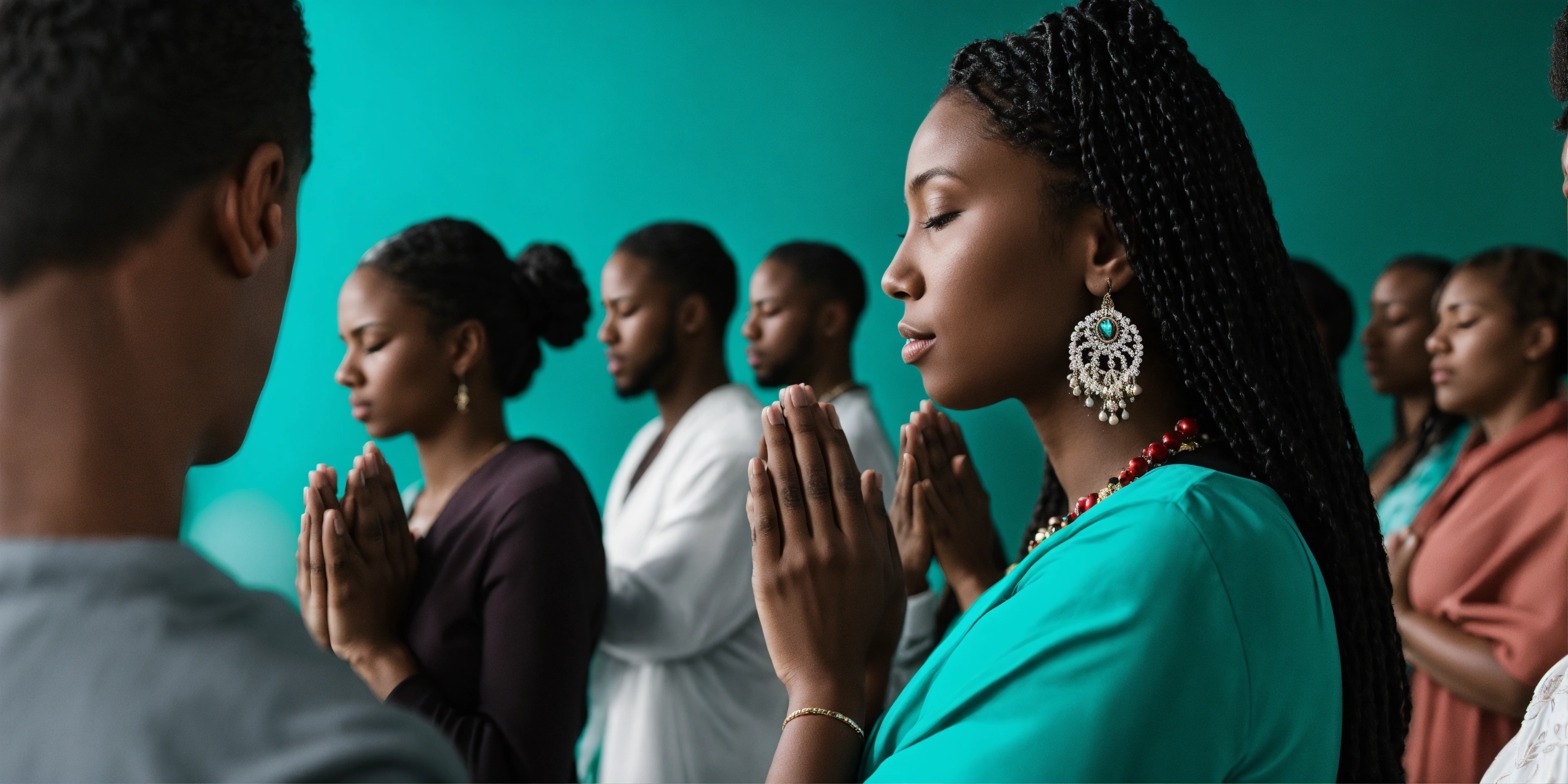 Lexica - Black and white women and men praying together in turquoise ...