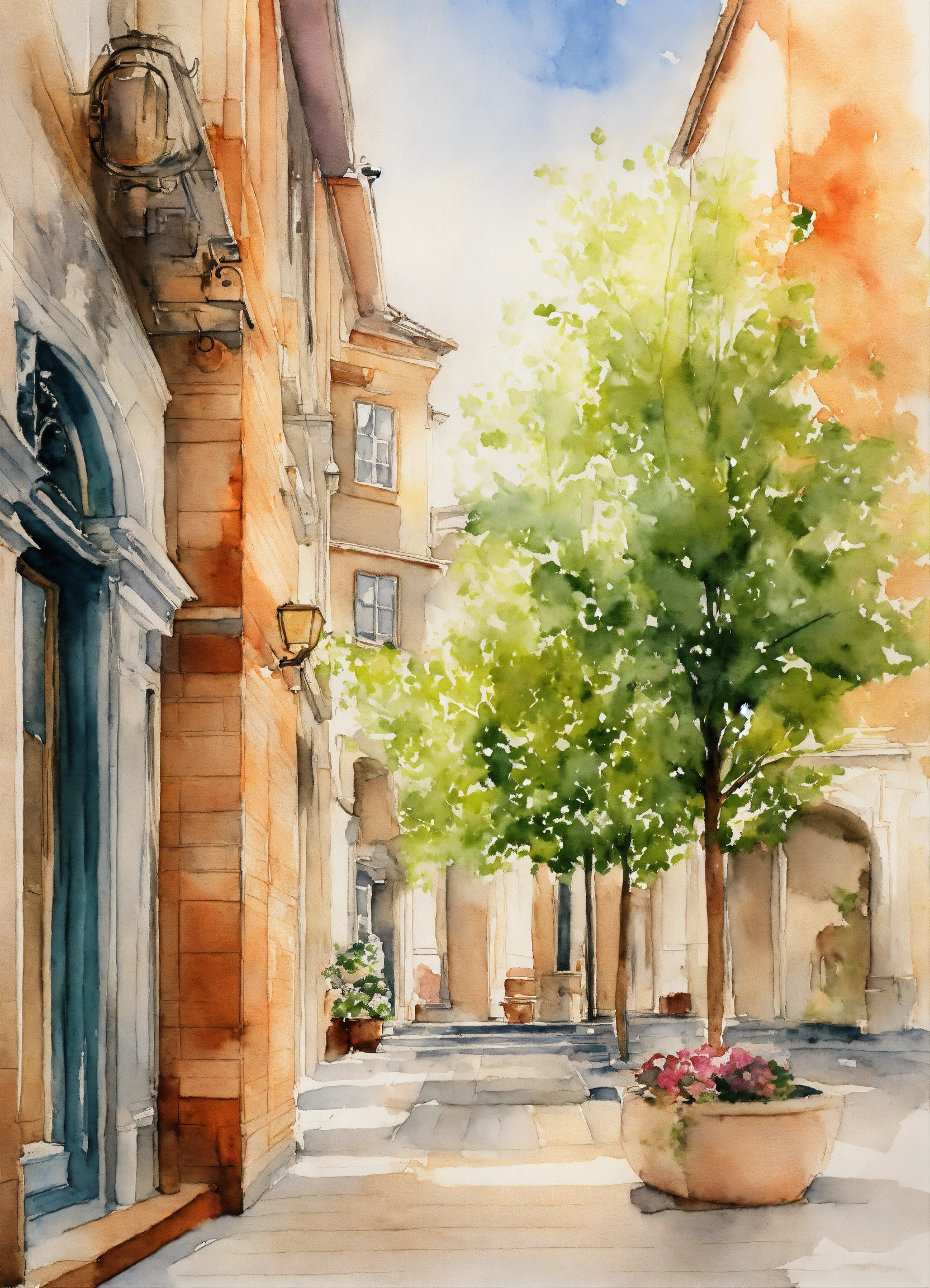 Lexica - White background, architectural drawings in watercolor.