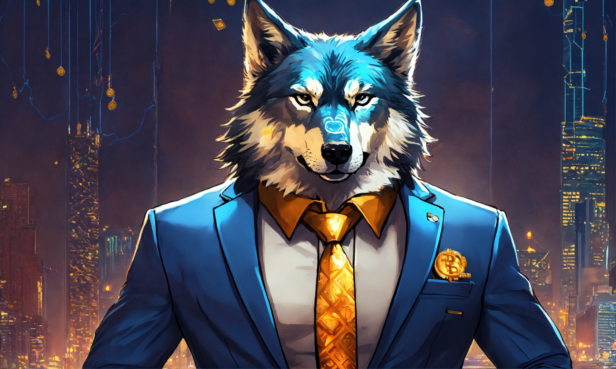 Lexica - A bitcoin wolf in a suit with Indian rupee on hand