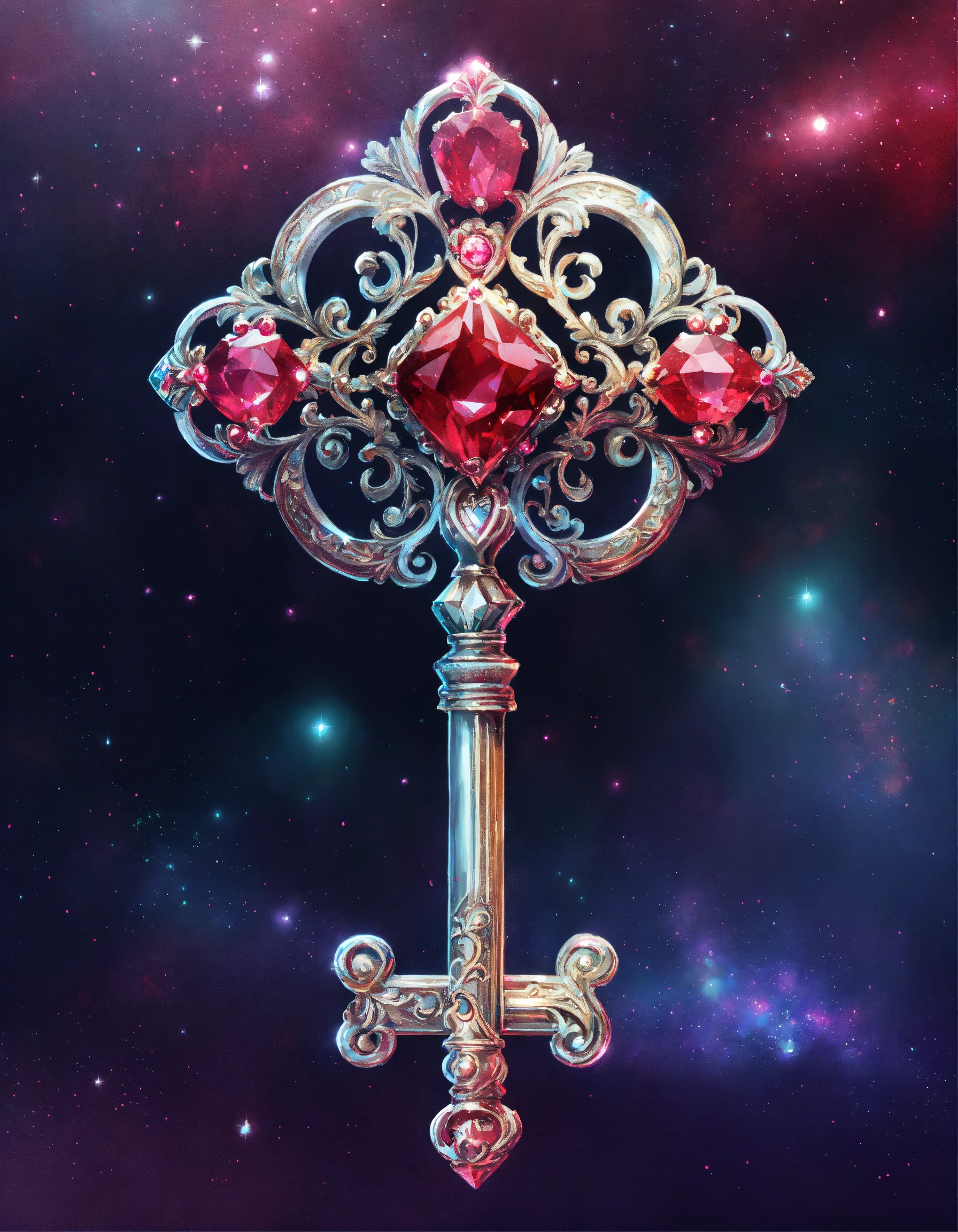 Lexica - Drawing illustration of a magical silver crystal key decorated ...