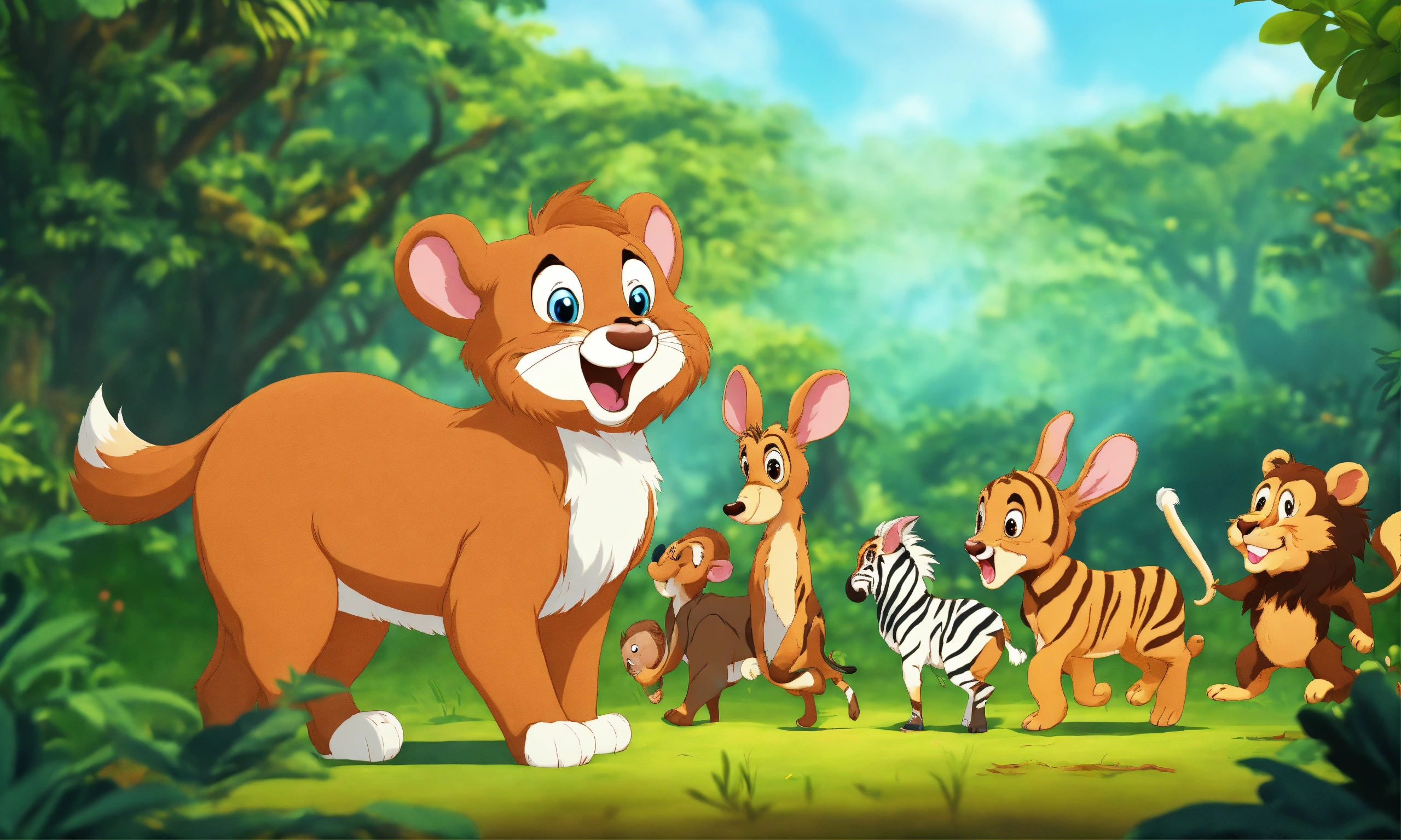 Lexica - Cartoon rabbit was teasing other jungle animals elephant wolf ...