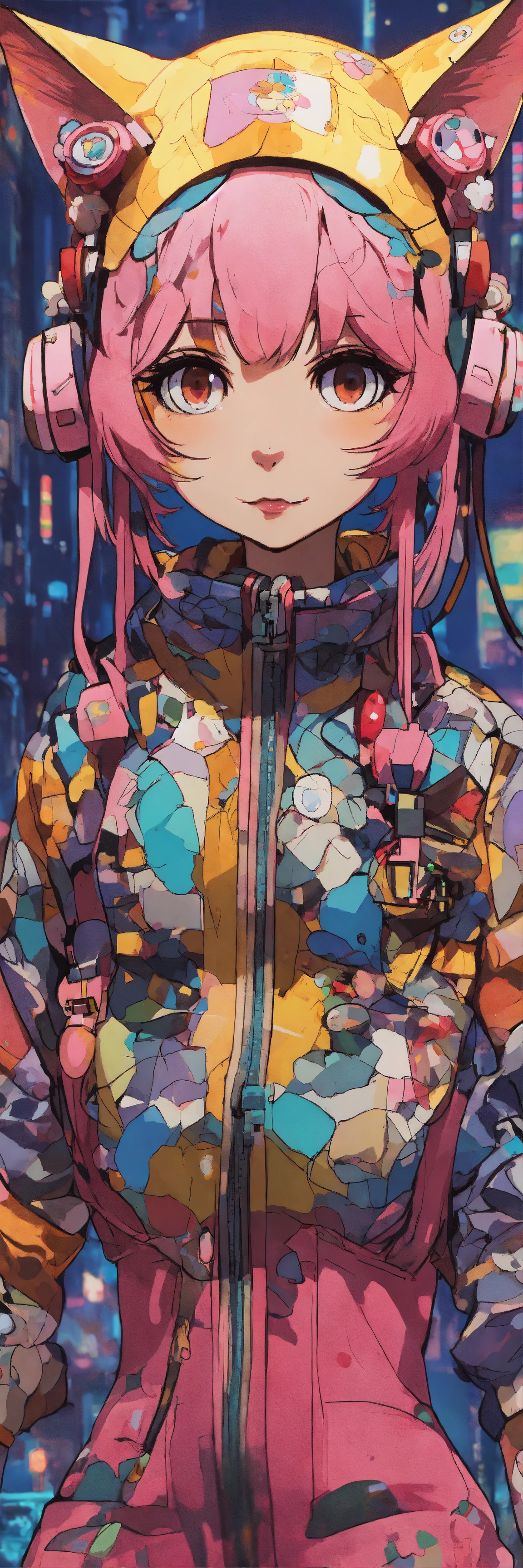 Lexica - Abstract style anime art of a cat girl in cyberpunk, 4k ...
