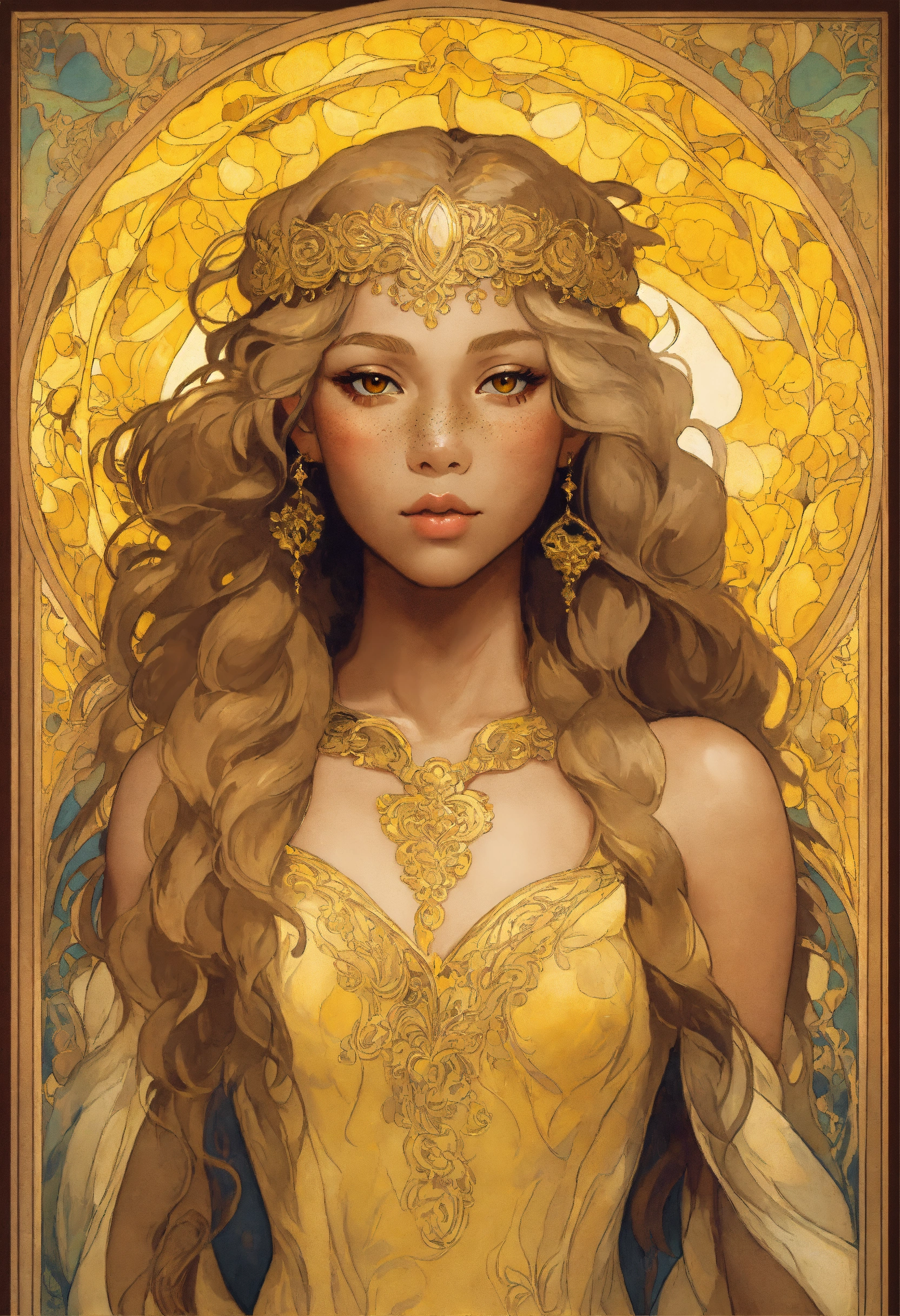 Lexica Portrait Of A Young Elf Biracial Princess With Tan Bronze Skin Bright Yellow Eyes 2483