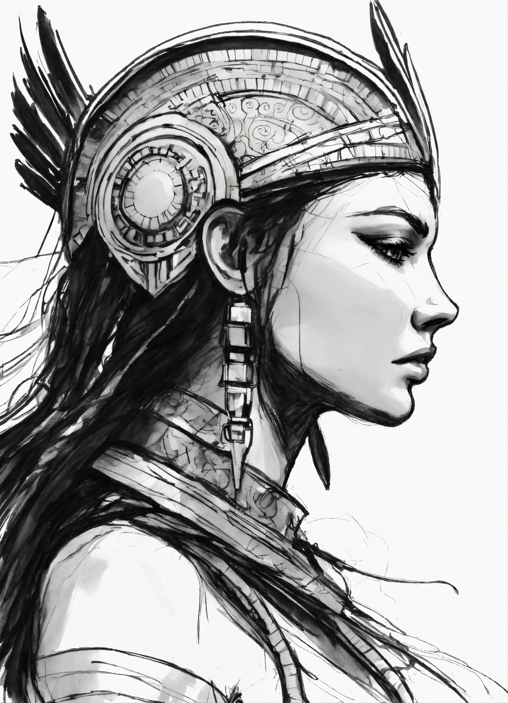 Lexica - Pen sketch of just the profile of an inner goddess in warrior ...