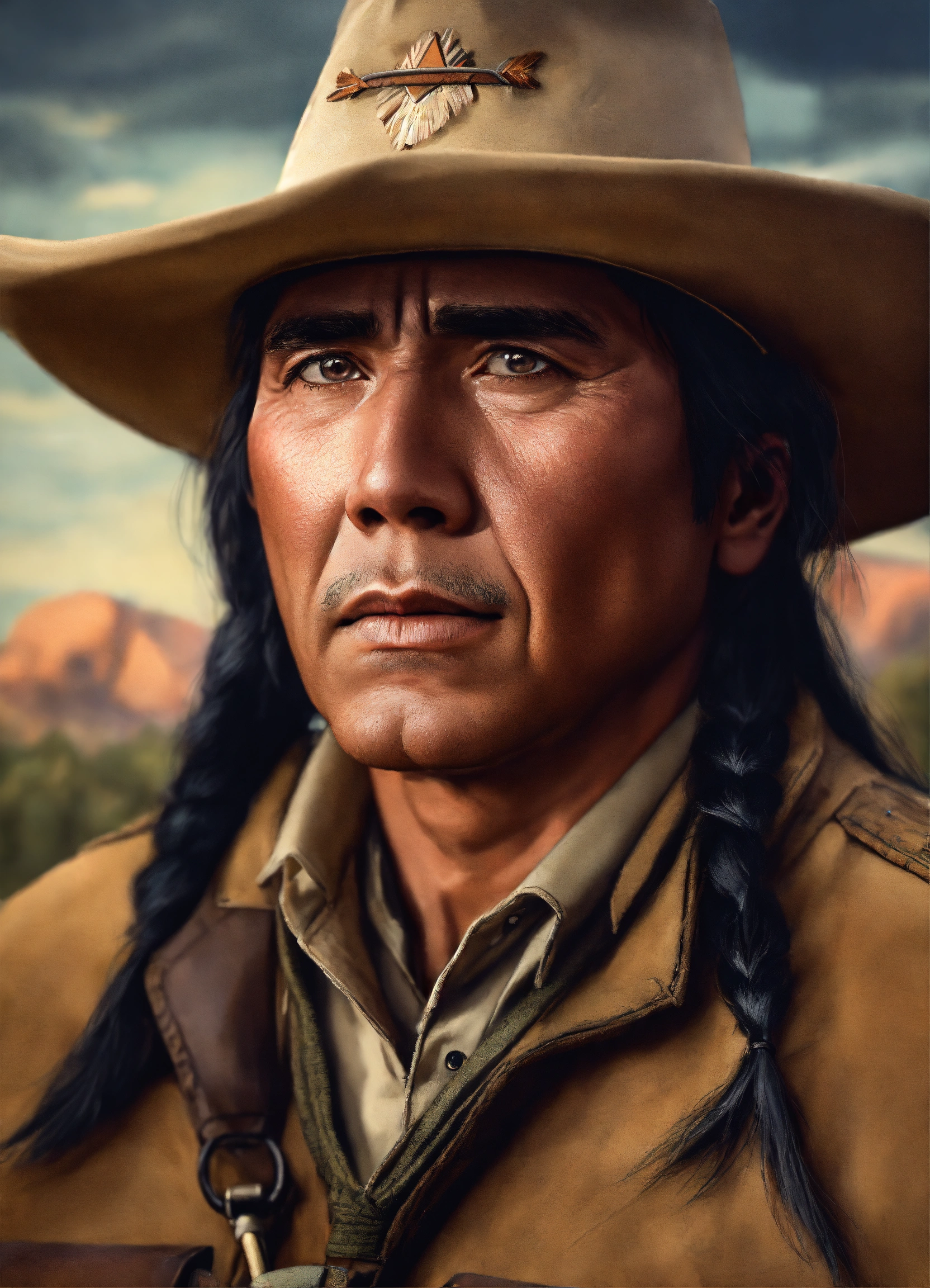 Lexica - PORTRAIT OF AN Native american man park ranger scared ...
