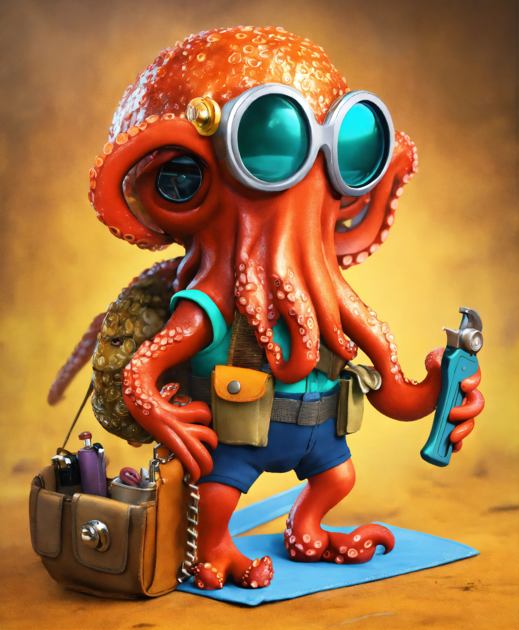 Lexica - Octopus, wearing tool belt, cartoon, 4K.