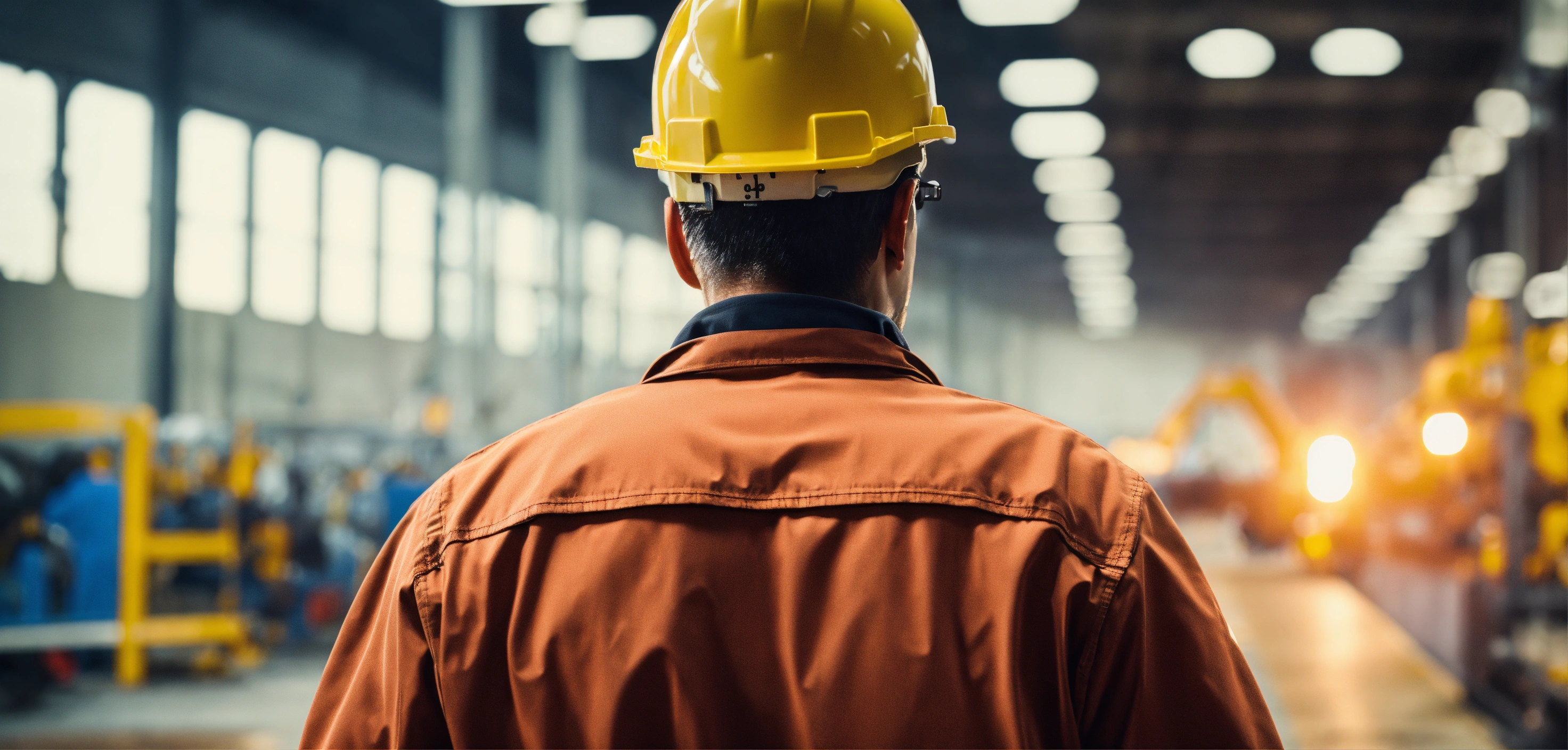 Lexica - Back view of a Engineer on a blurred factory with automotive ...