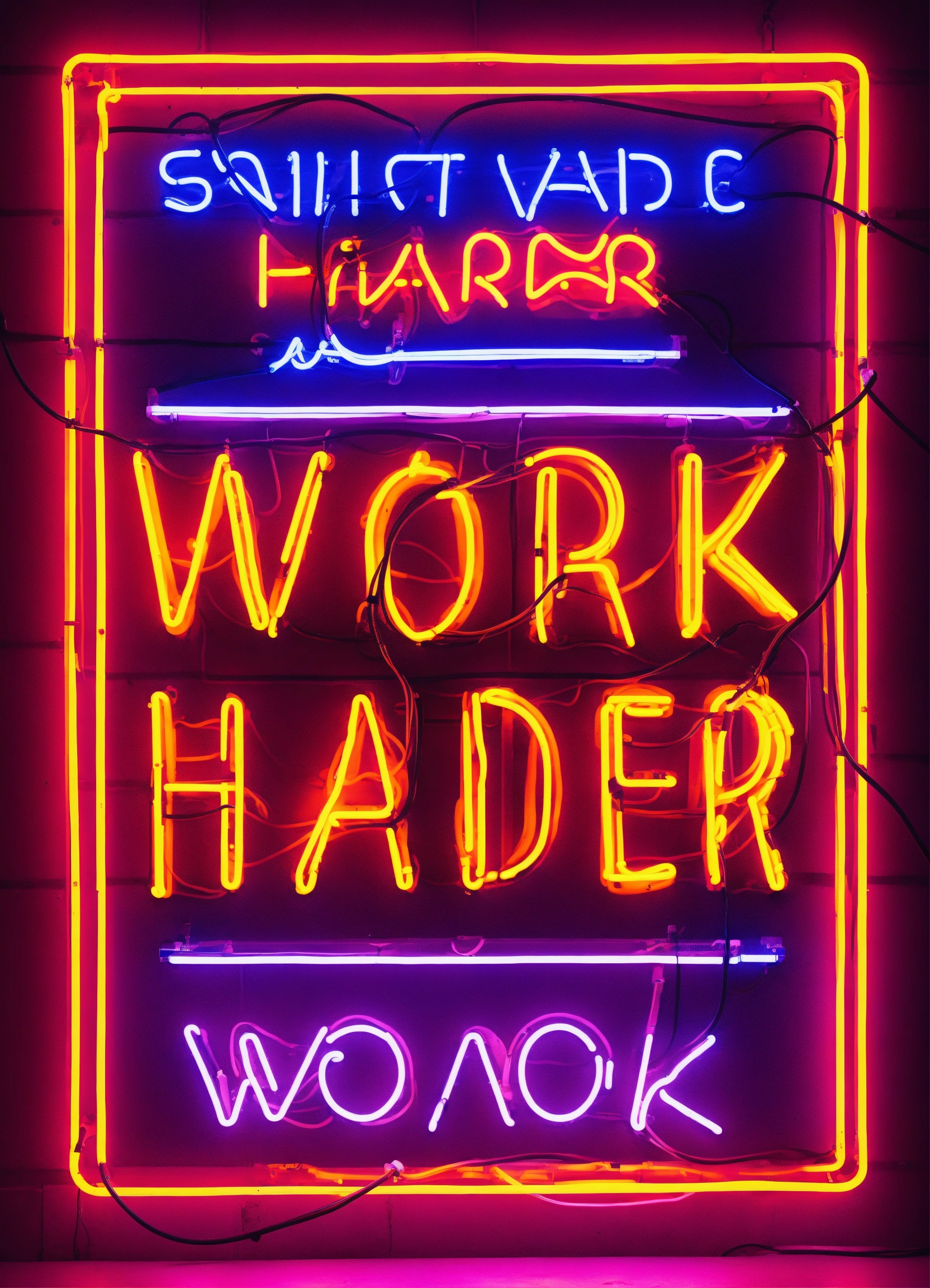 Lexica - Fluorescent neon sign with the hand writen text "work harder ...
