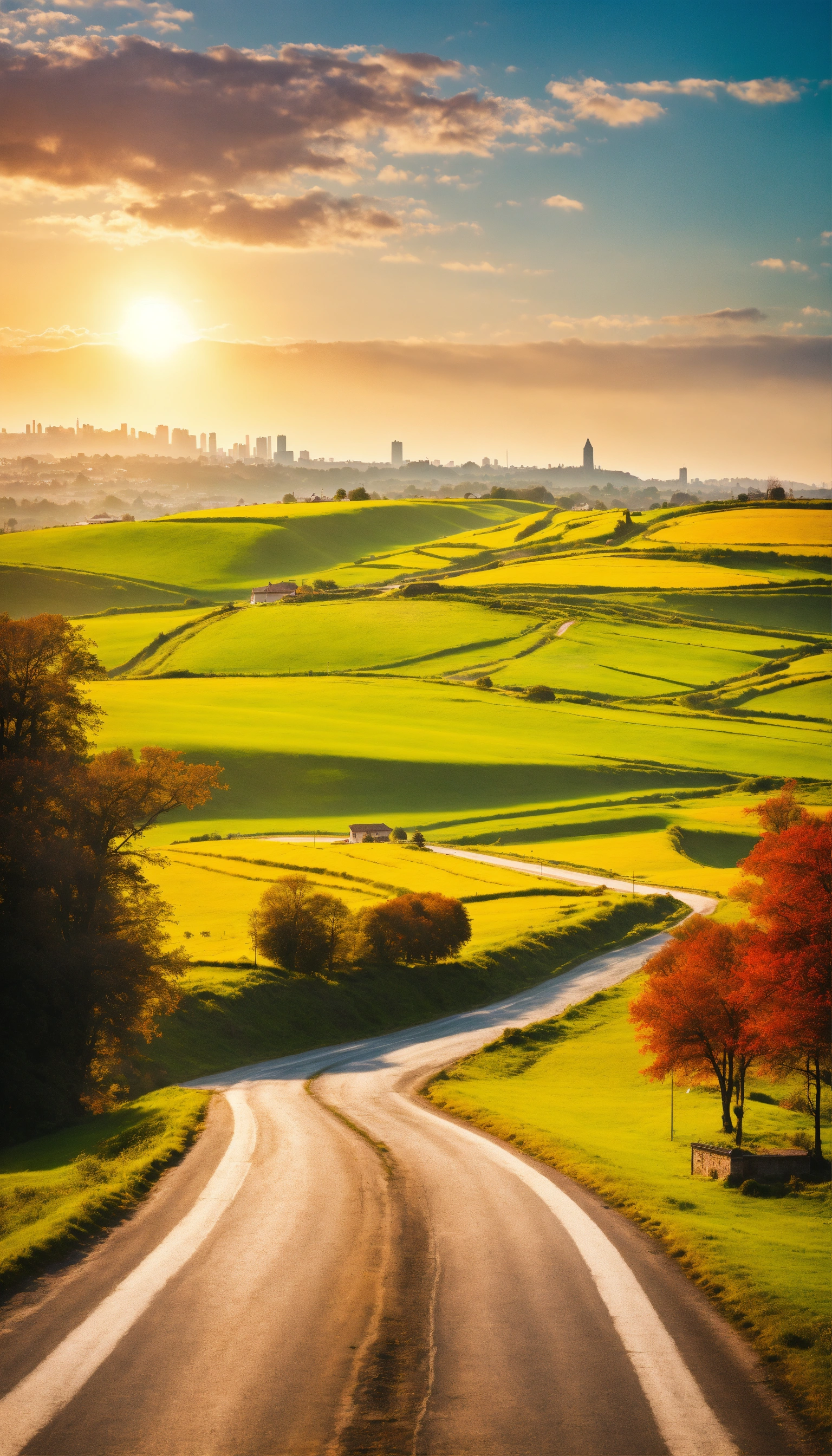 Lexica - Sunny day, road, city and village background, Landscape ...