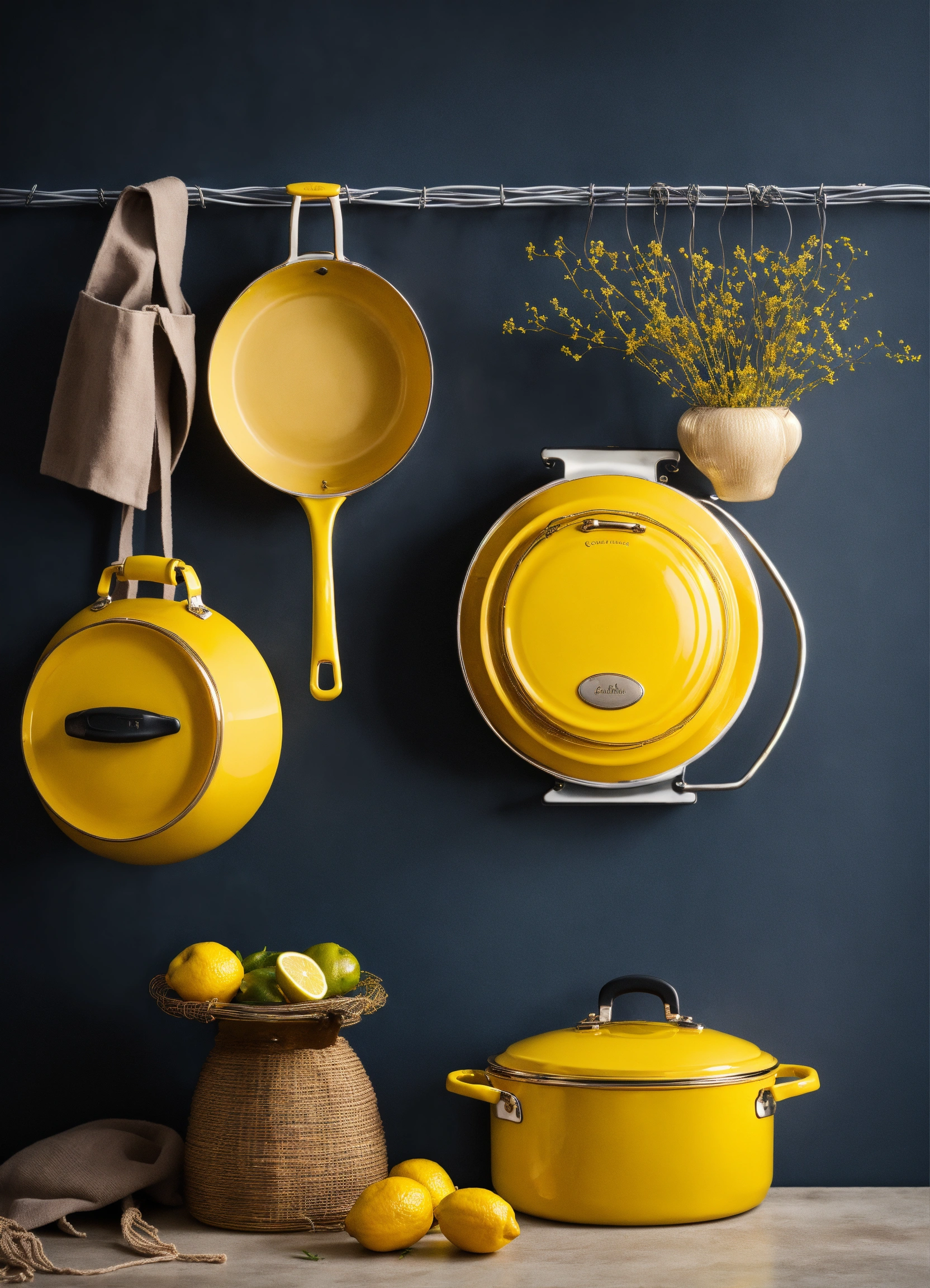 Lexica - Different elements of yellow cookware and a luxury hand bag ...
