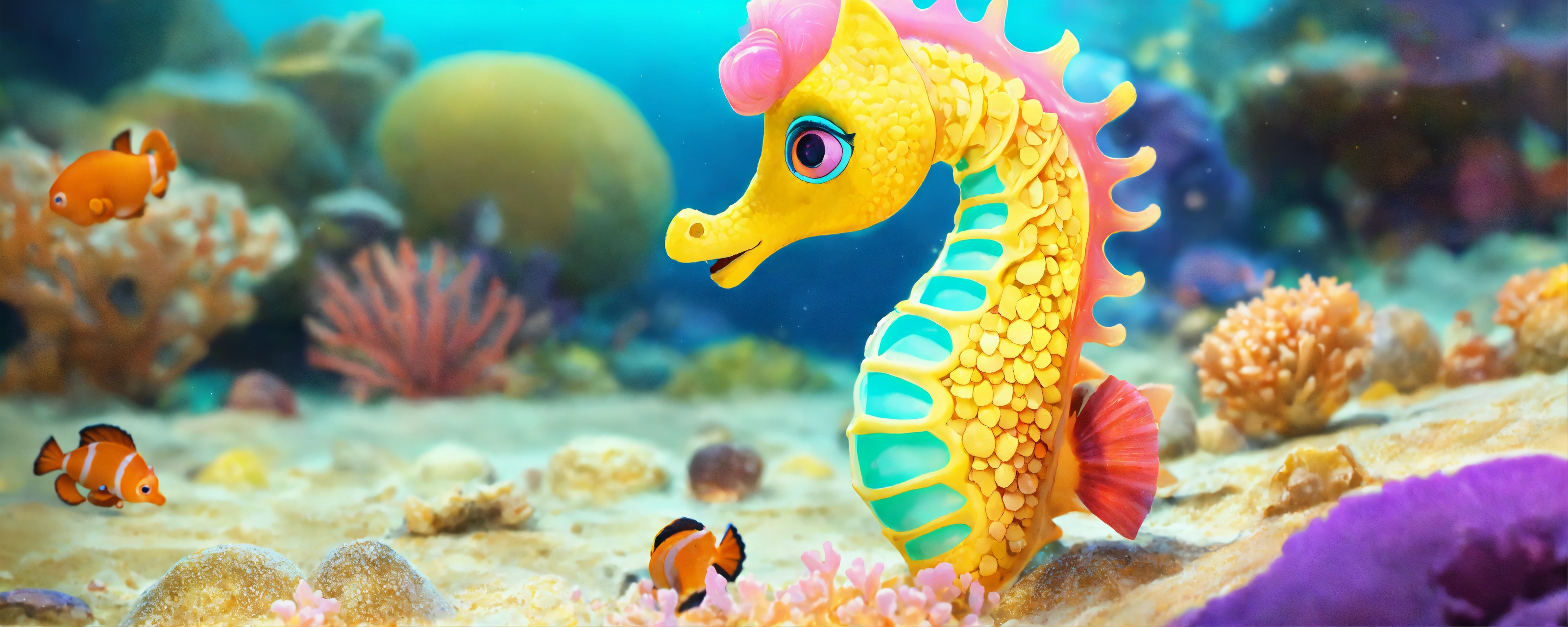 Lexica - /imagine promptwe see a smiling seahorse named Coral. Coral ...