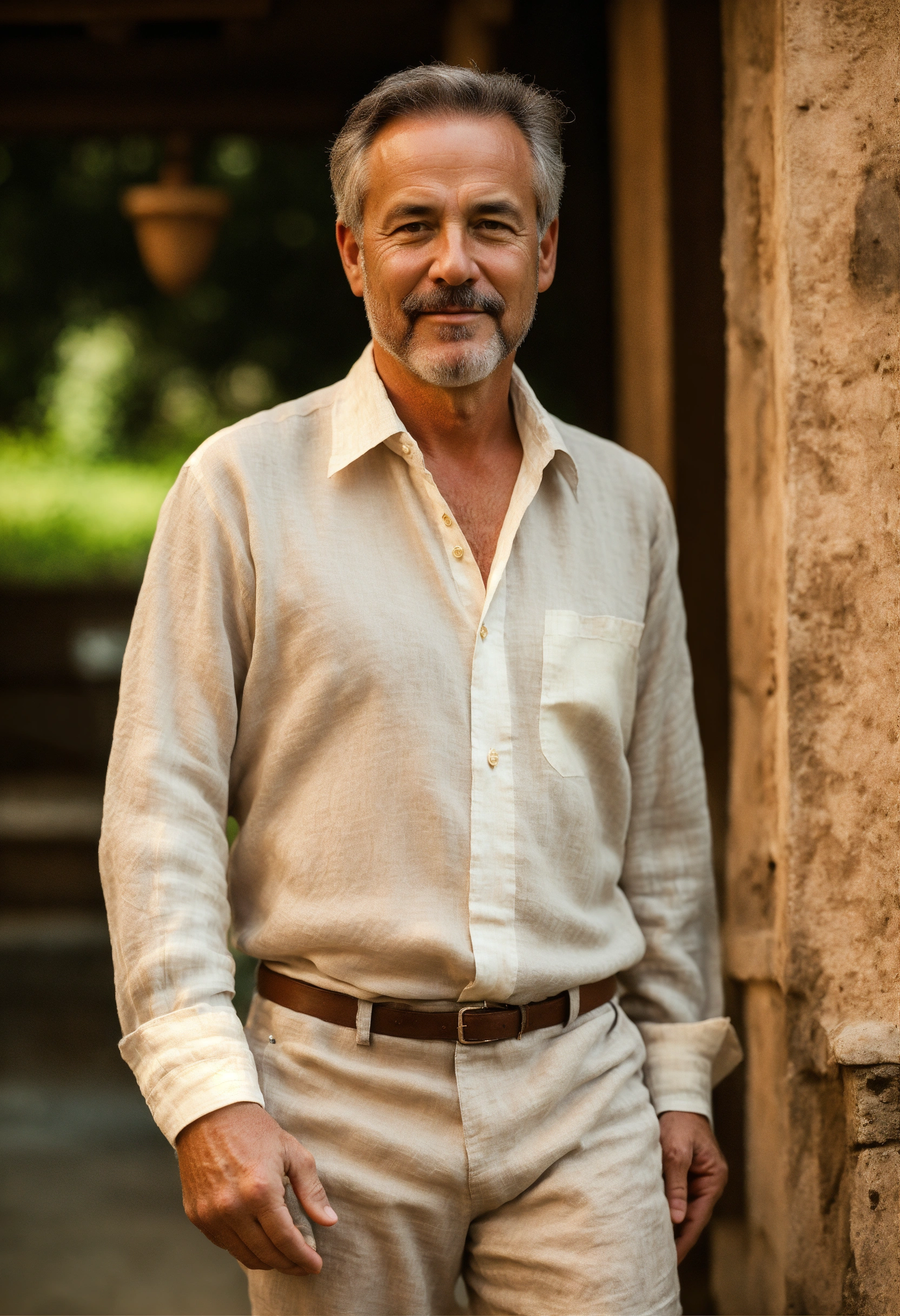 Lexica - Outdoor portrait of a 50-year-old rich man, wearing a linen shirt