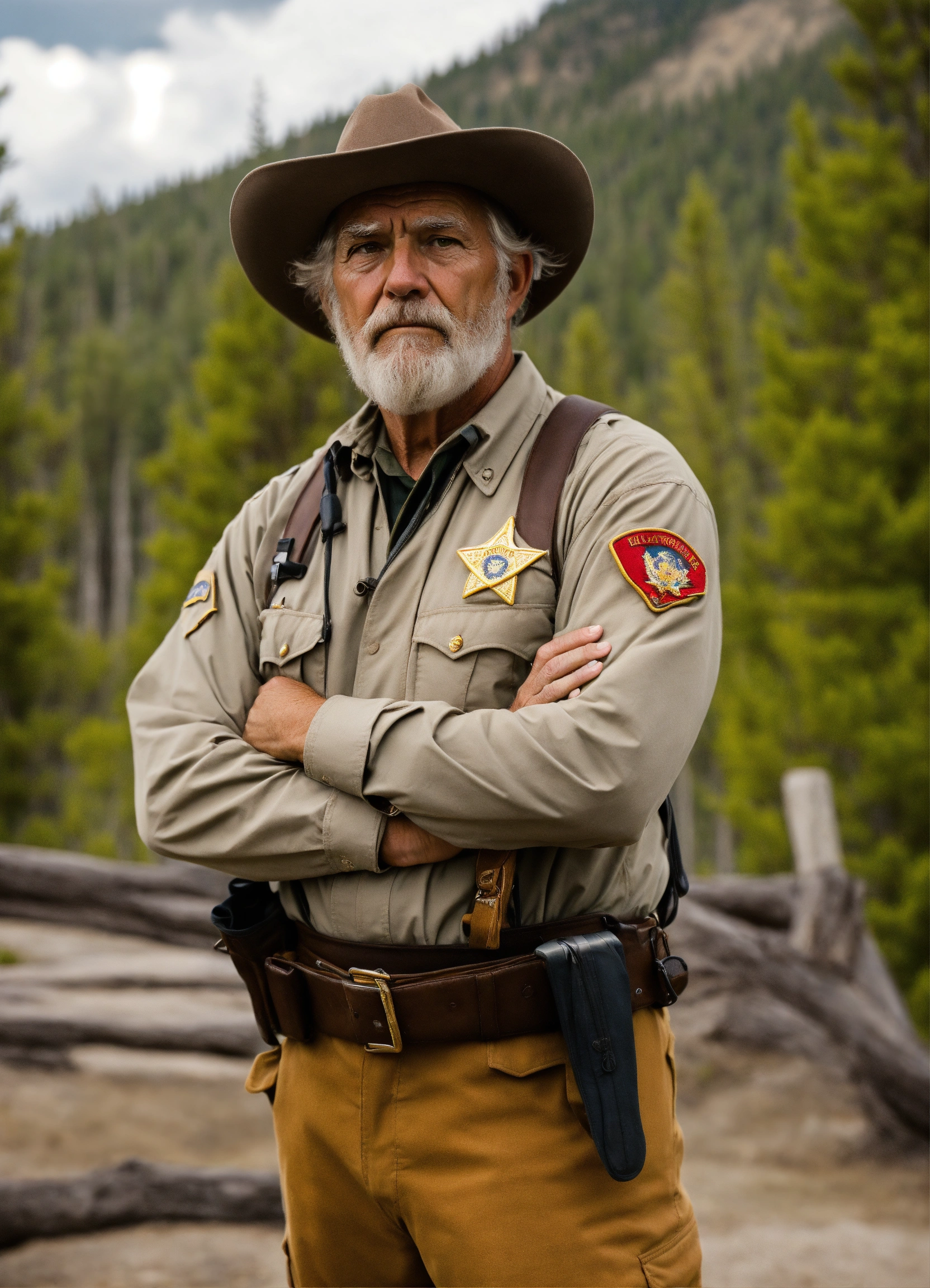 Lexica - Scared YELLOWSTONE park ranger man, OLD, FRONT VIEW, casual ...