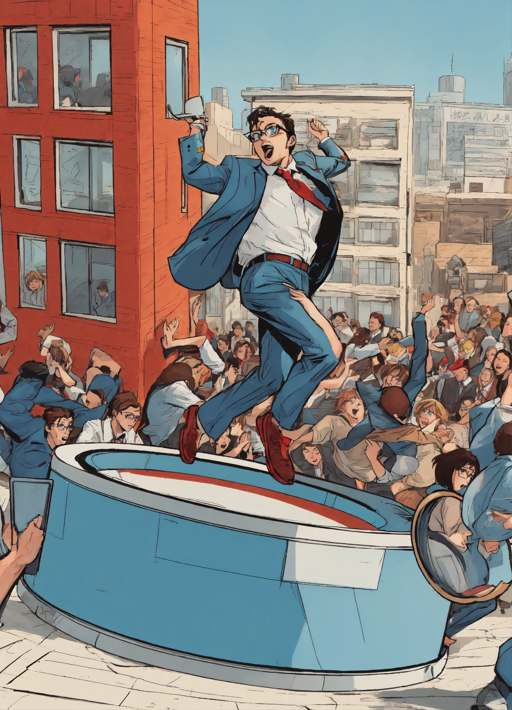 Lexica - An office worker in glasses falls backwards from a building ...