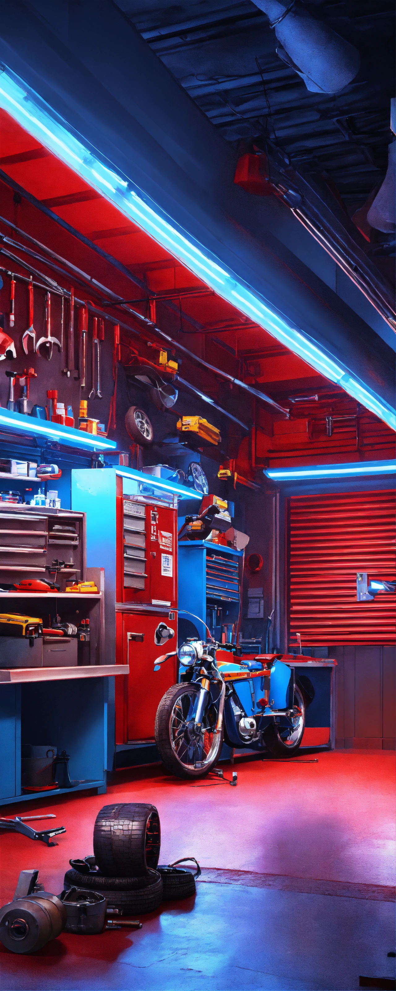Lexica - Create a poster featuring an automotive workshop with tools ...