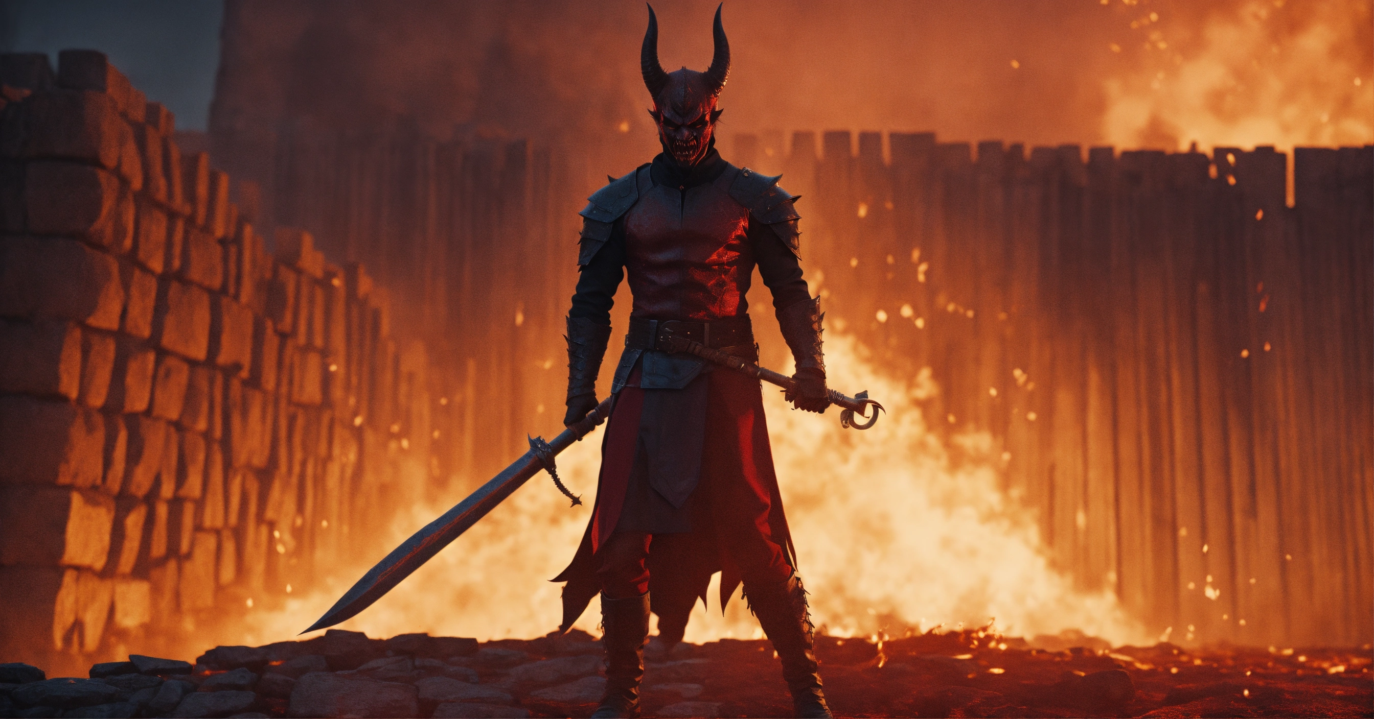 Lexica - Full Body Shot, A sinister devil, commanding stance, palisade ...