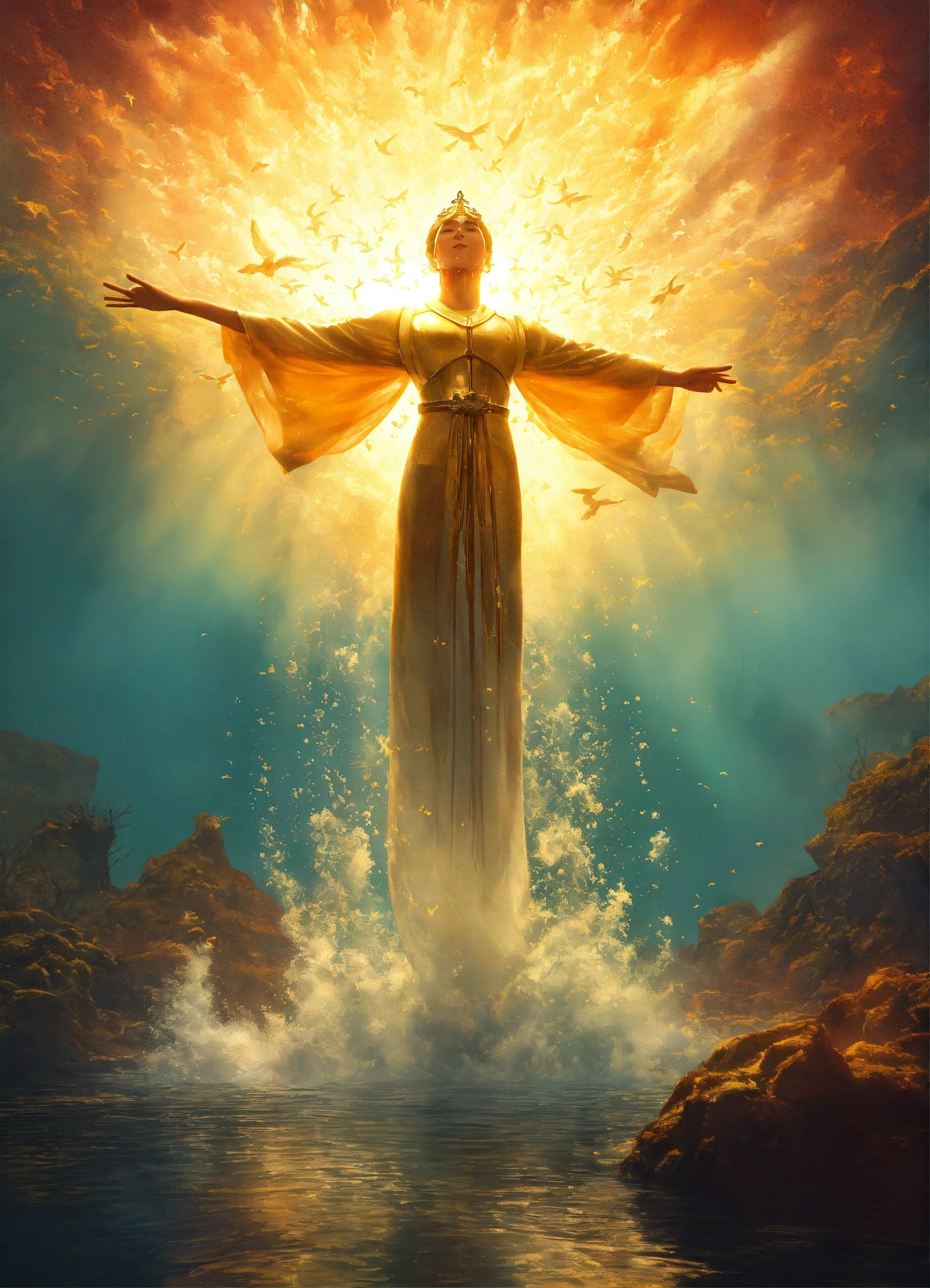 Lexica - A shining and shining angelic hand emerging from the sea water ...