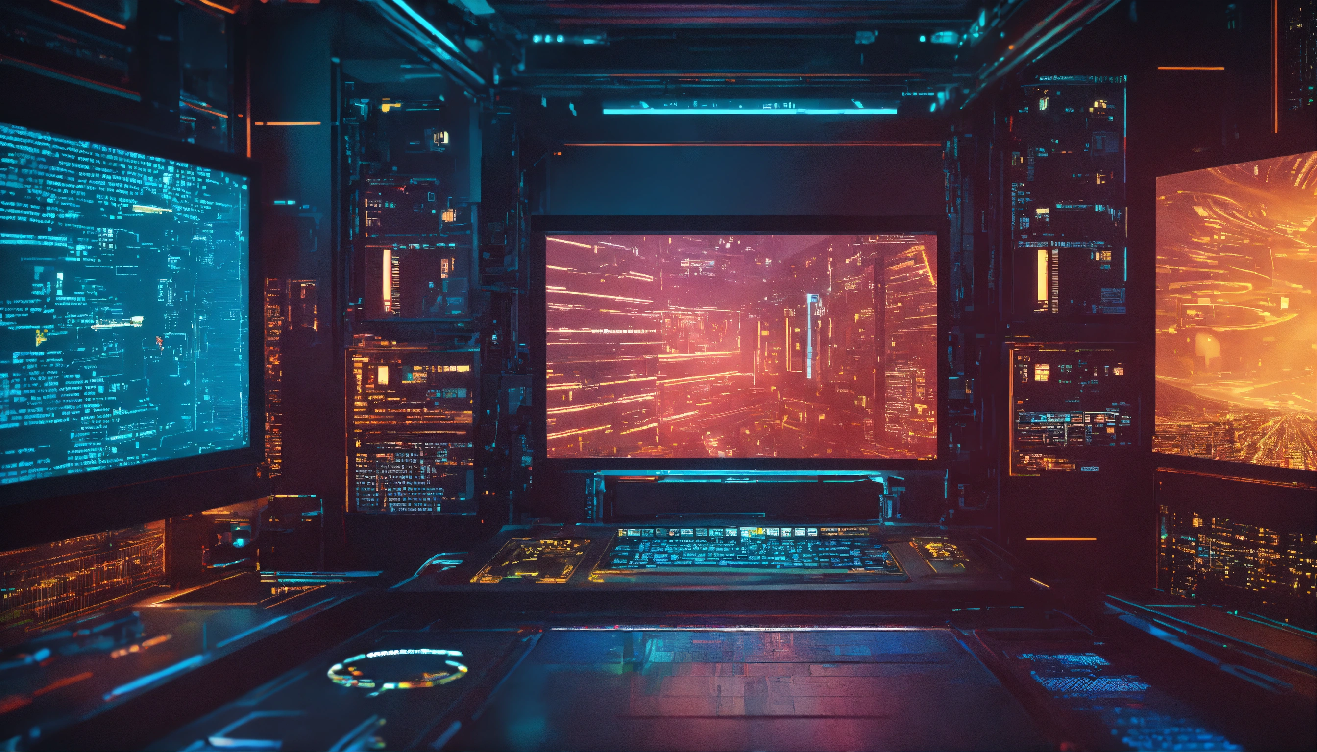 Lexica - Computer screens with code, futuristic room, zoom out ...
