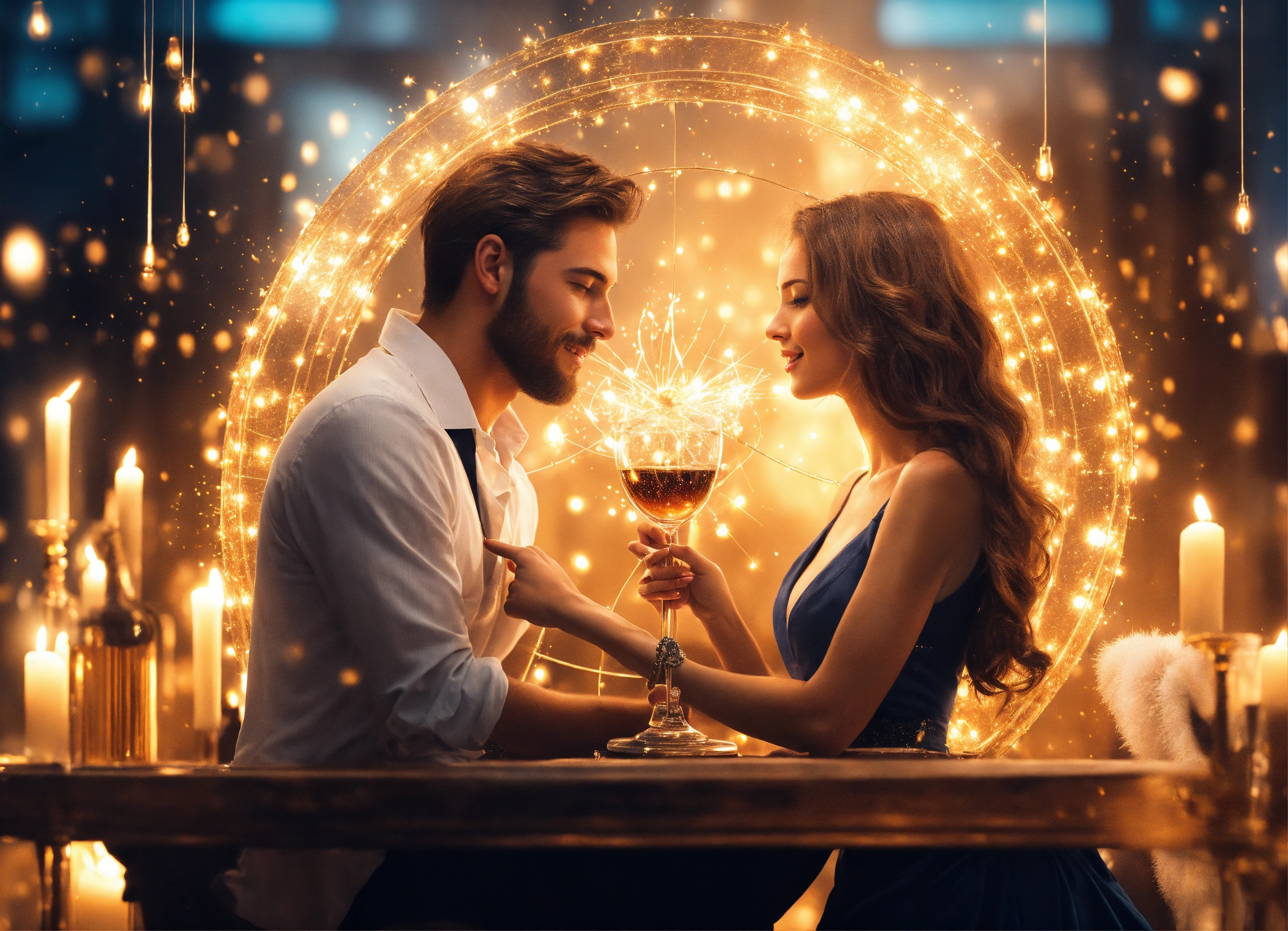 Lexica - Create an image of a beautiful man and woman visualizing the ...