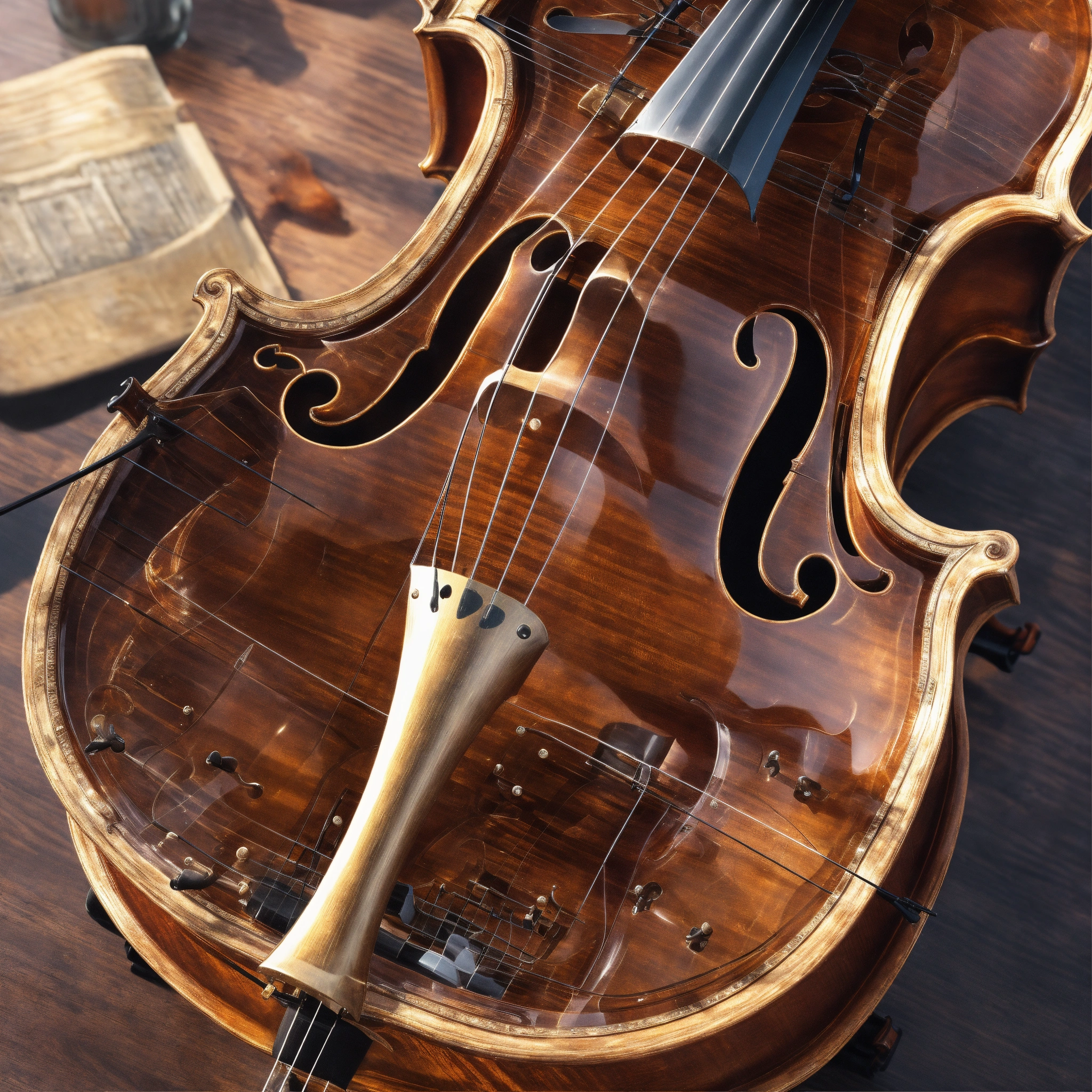Lexica - A photorealistic closeup view of inside a transparent cello ...