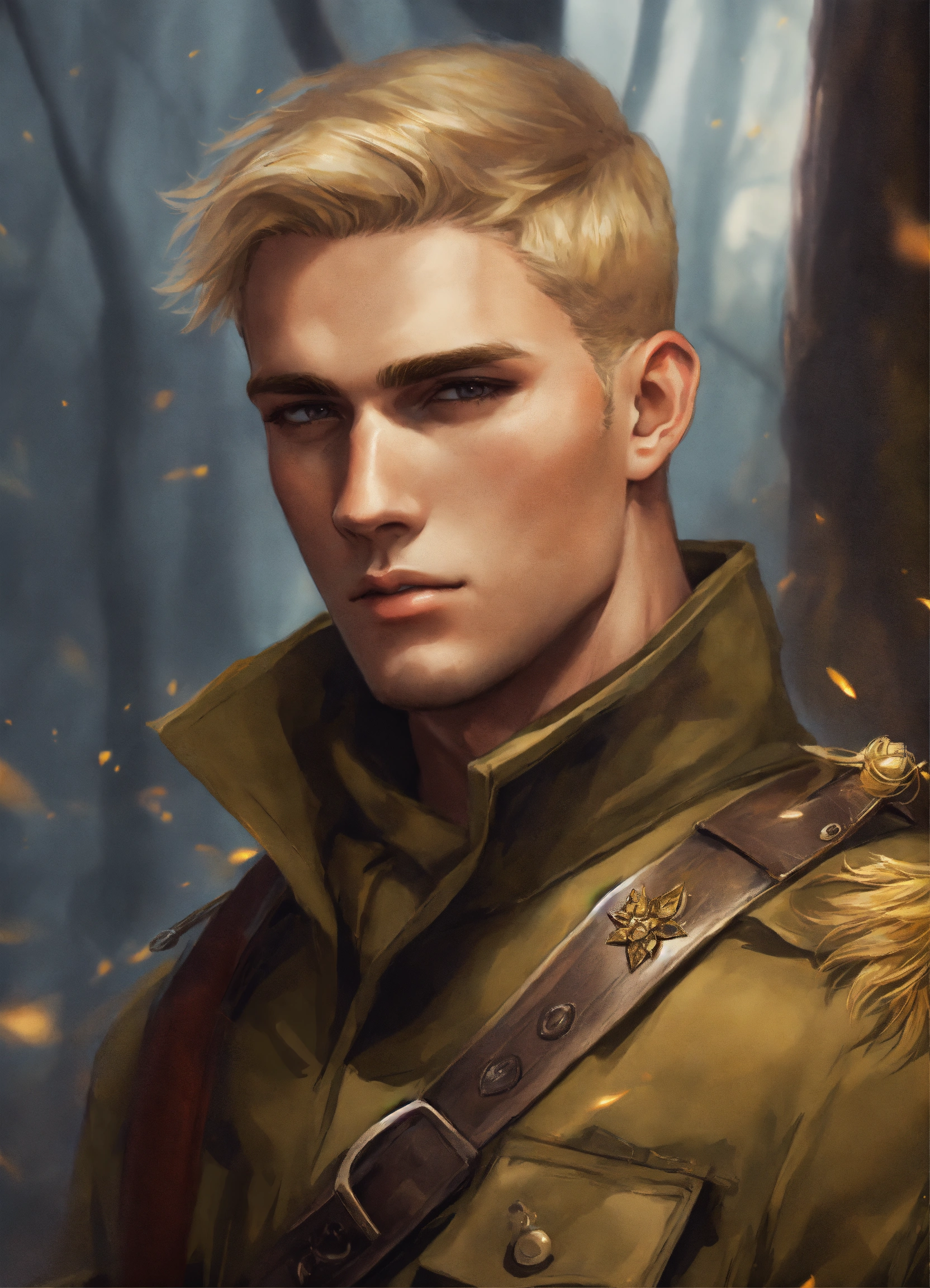 Lexica - Handsome male soldier with blonde hair, clean shaven, fantasy art,