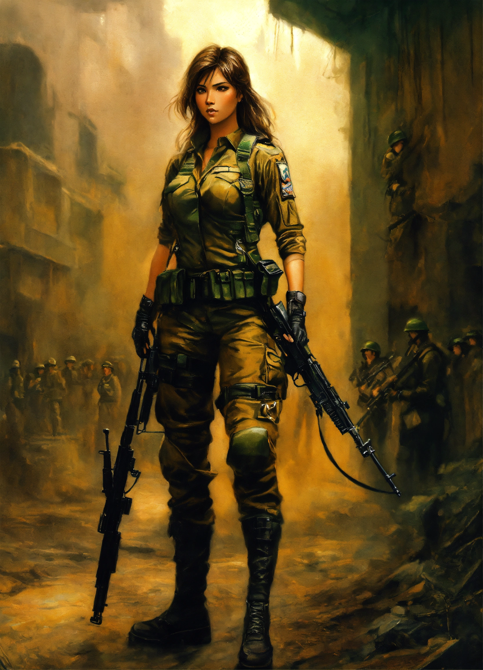 Lexica - Brown hair female malaysian commando with apustaja luis royo