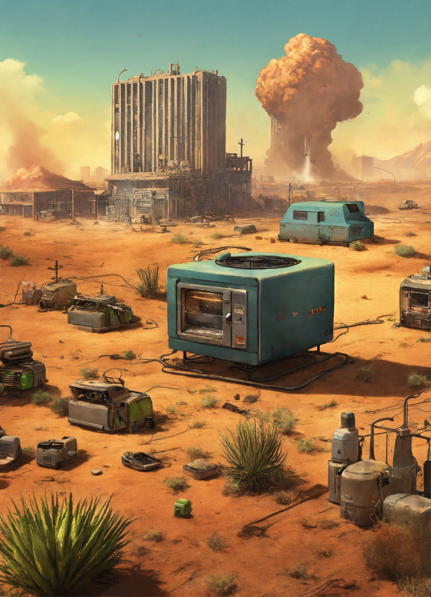 Lexica - Splash screen of a desert with a building facility under ...