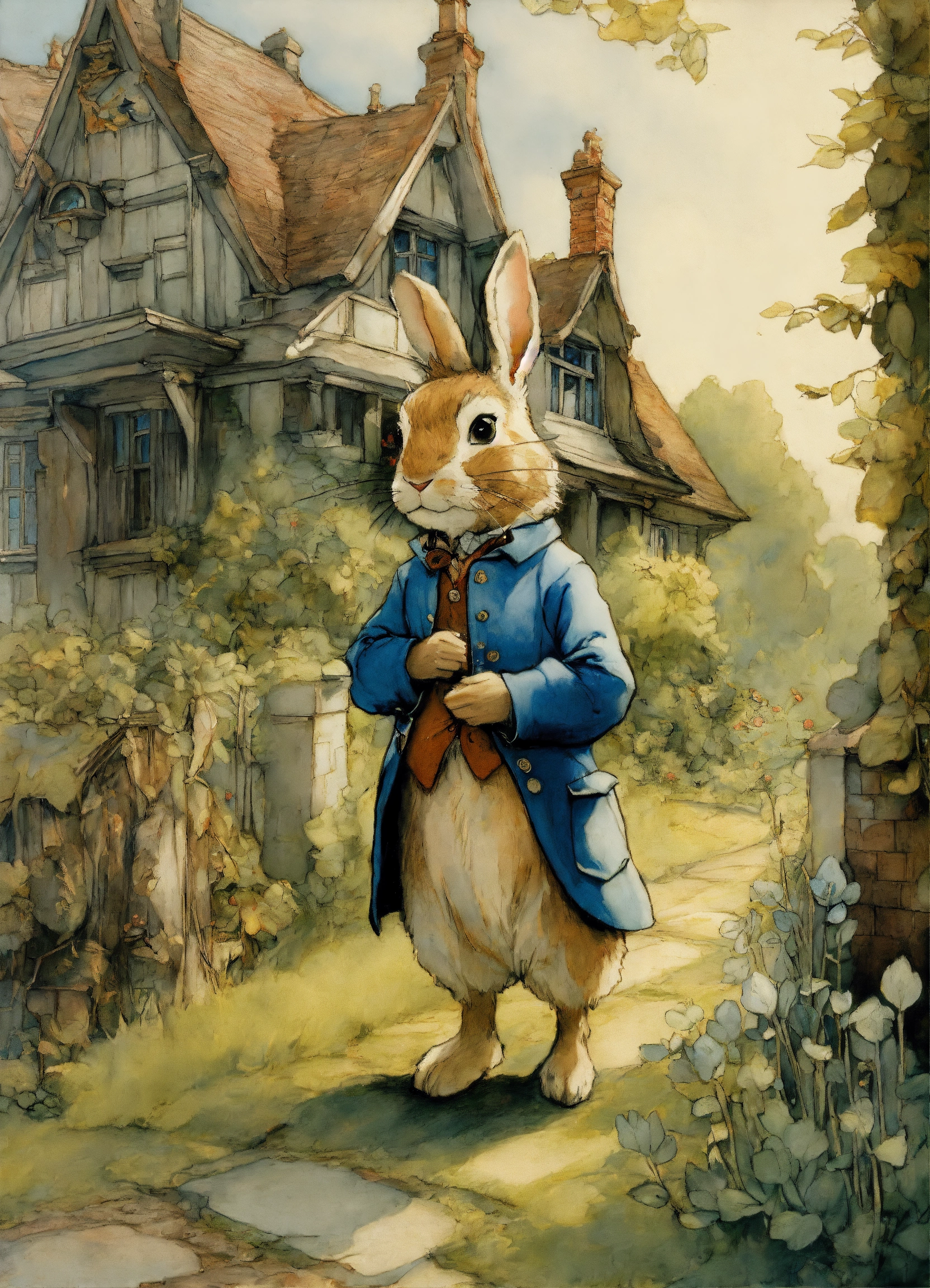 Lexica - Peter Rabbit, standing in front of an old beautiful Victorian ...