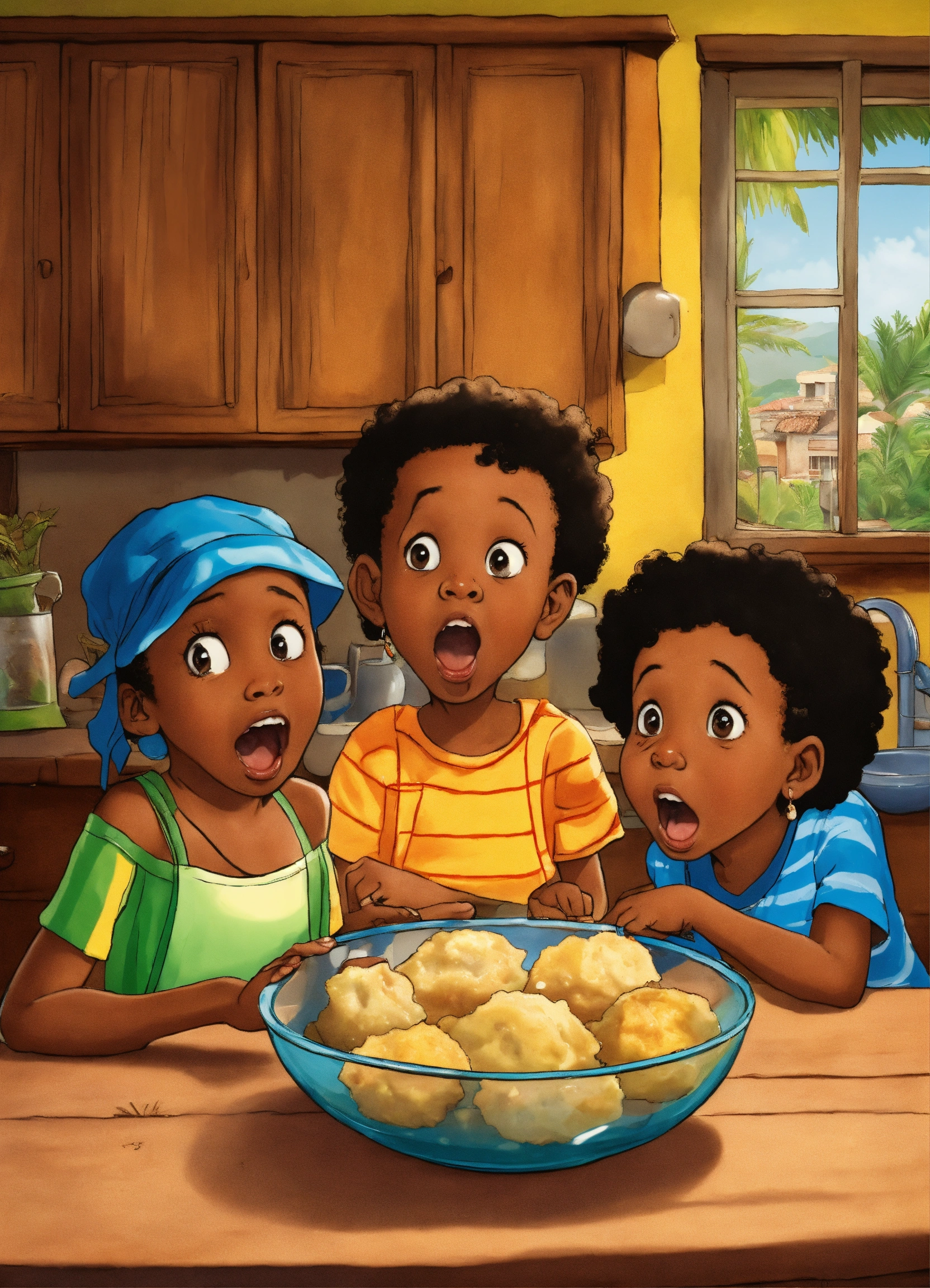 Lexica - A cartoon of three Caribbean children looking surprised and ...
