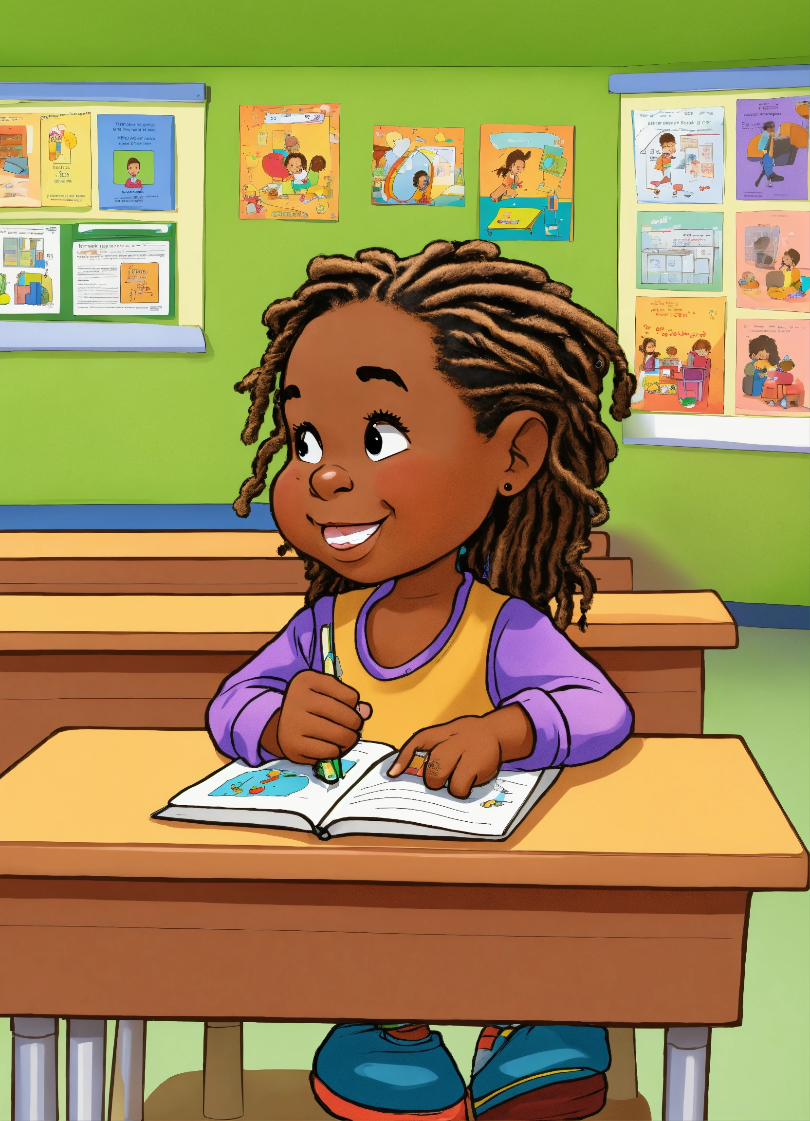 Lexica - Toddler with dreads cartoon in a classroom