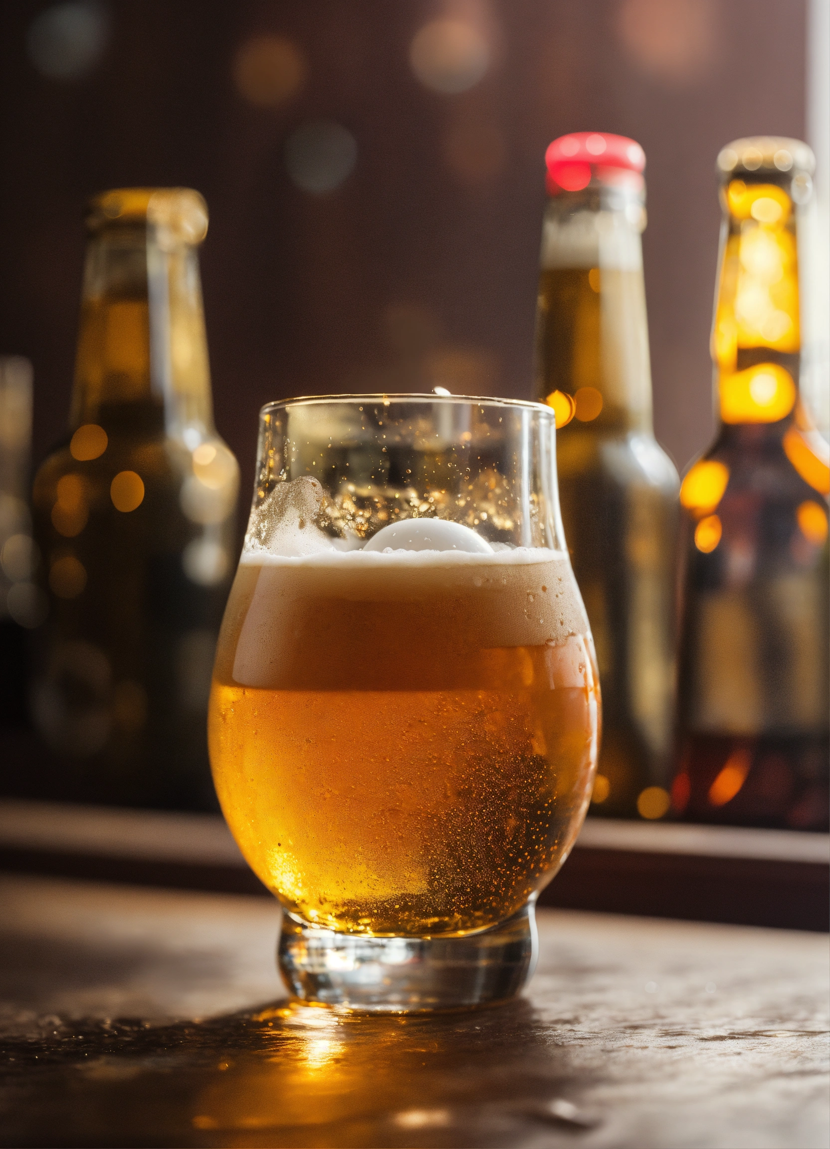 Lexica - A close look of a glass filled with beer, a ping pong ball is ...