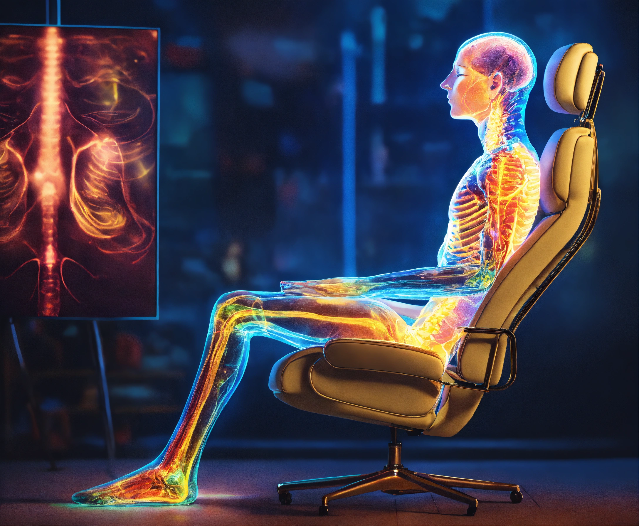 Lexica - A body of human psychedelic pictured from the side, seated on ...