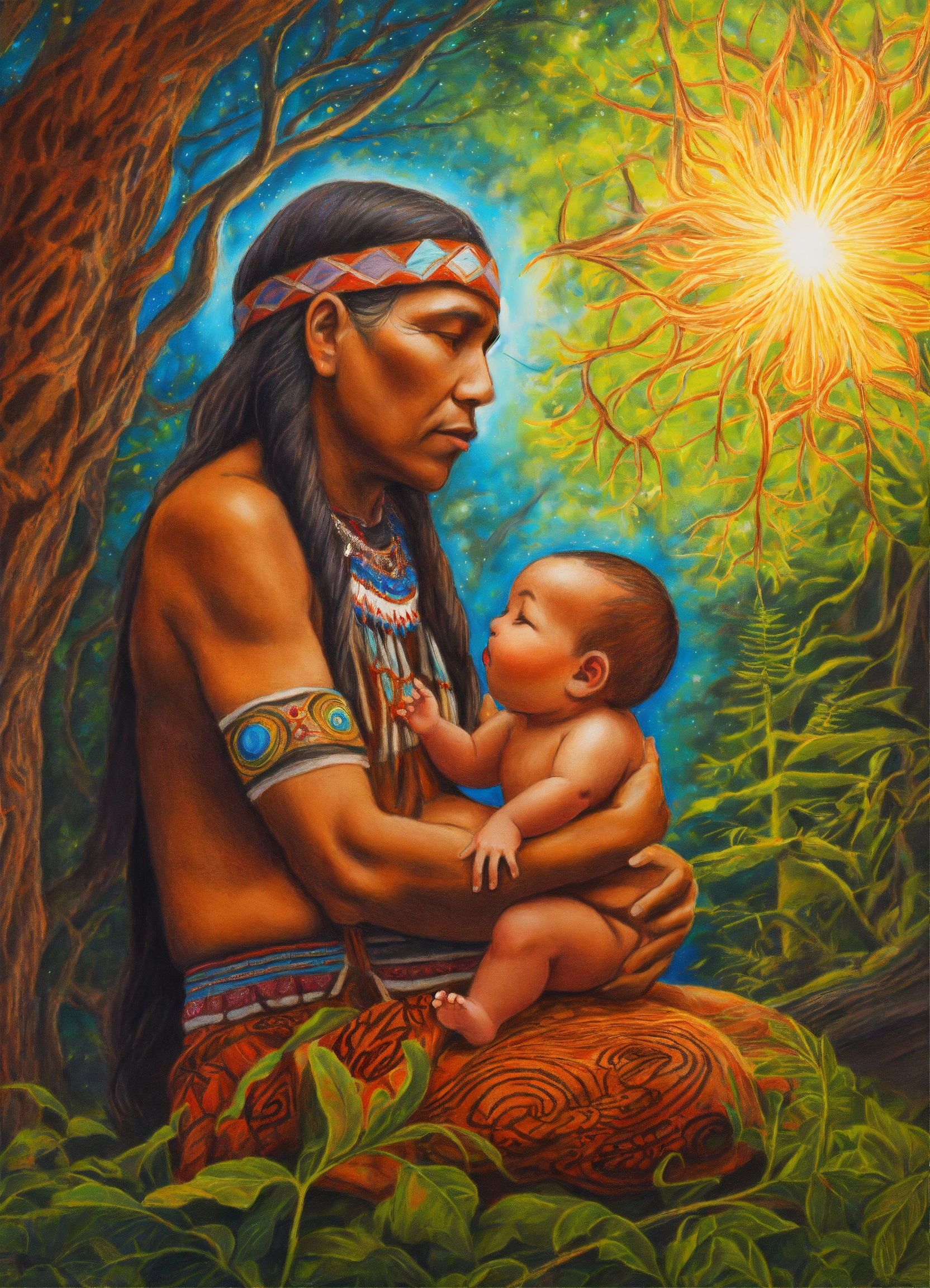 Lexica - Colored pencil drawing of an indigenous old healer singing the ...