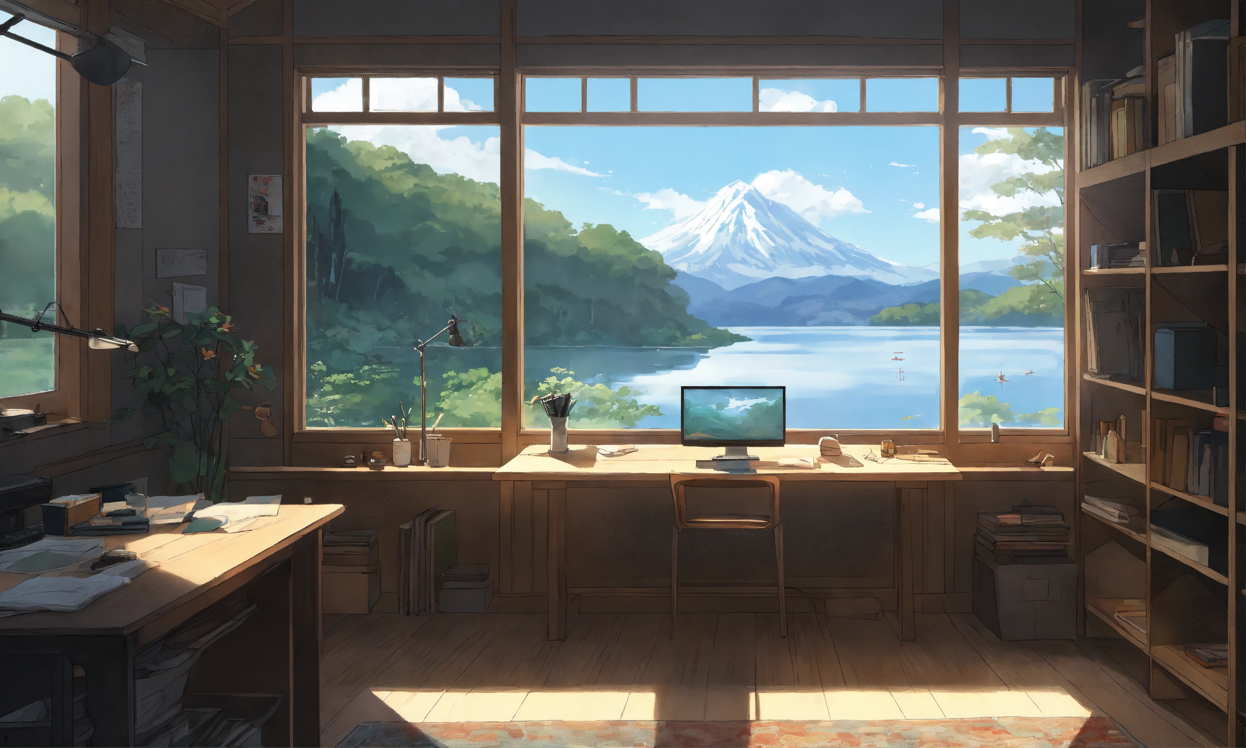 Lexica - Minimal study room in forrest house, wooden grey acrylic ...