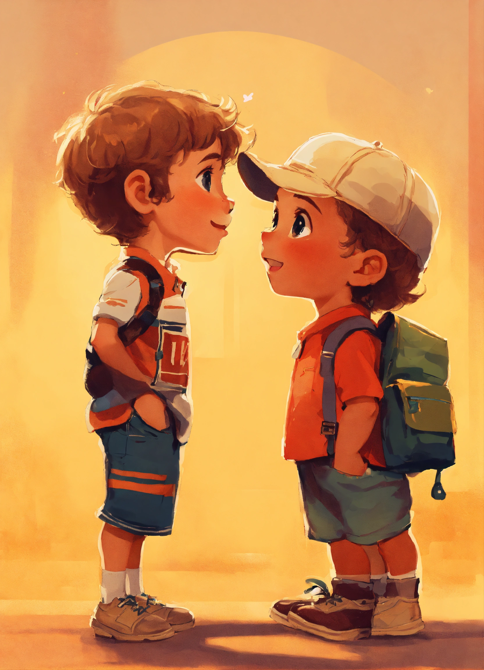 Lexica - Avector photo of a cute litlle boy talking to another boy